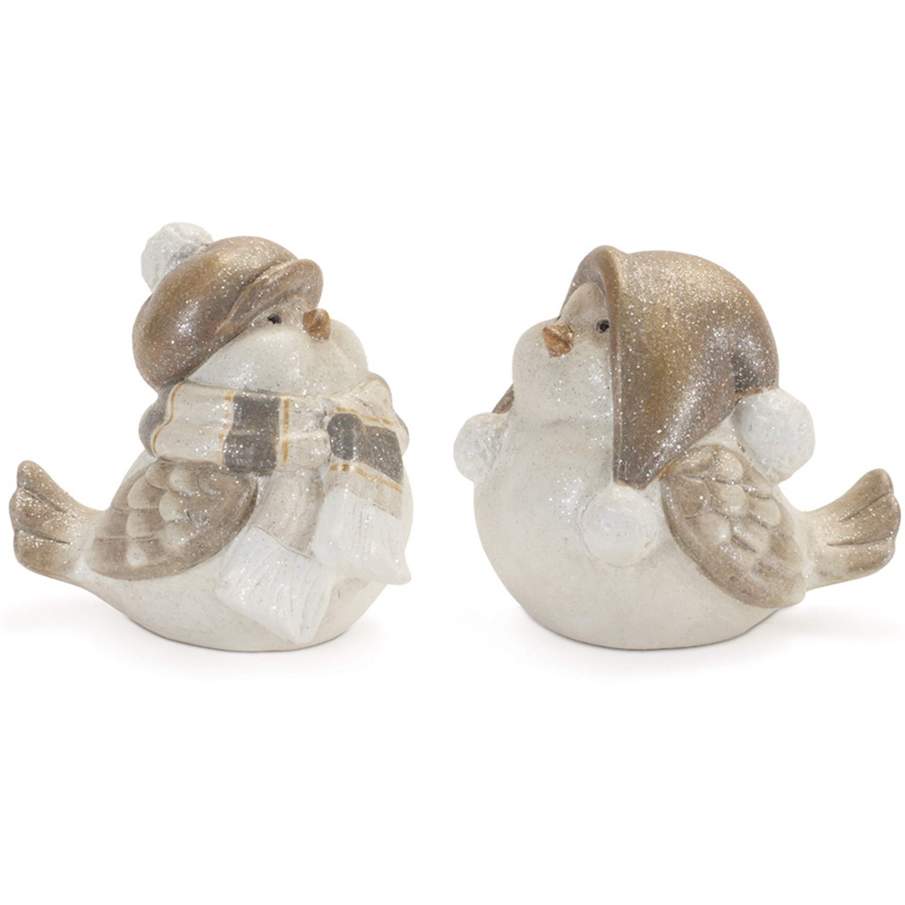 Glittered Winter Bird with Hat (Set of 4)