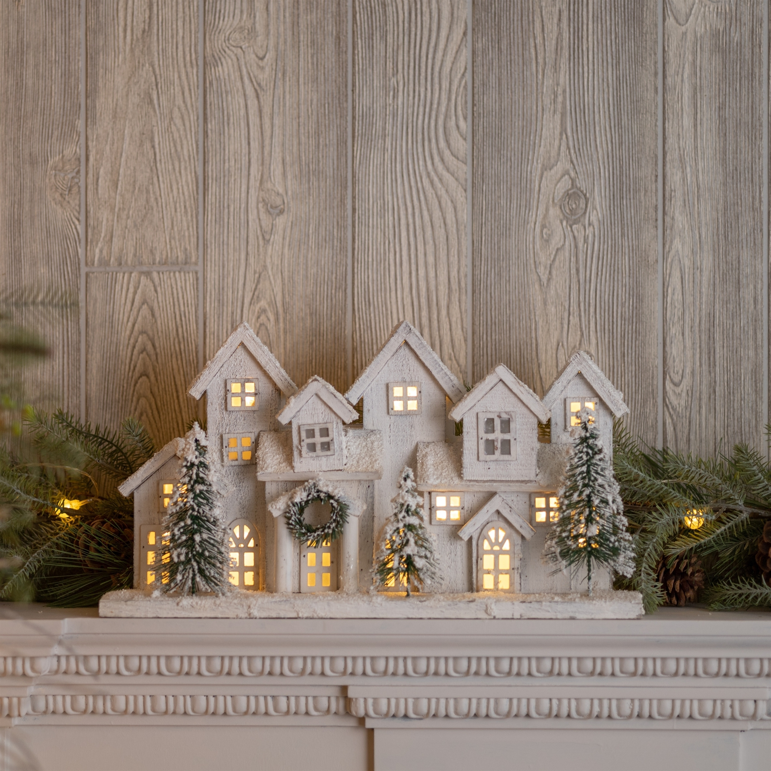 LED Flocked Winter Village Display 17&quotL
