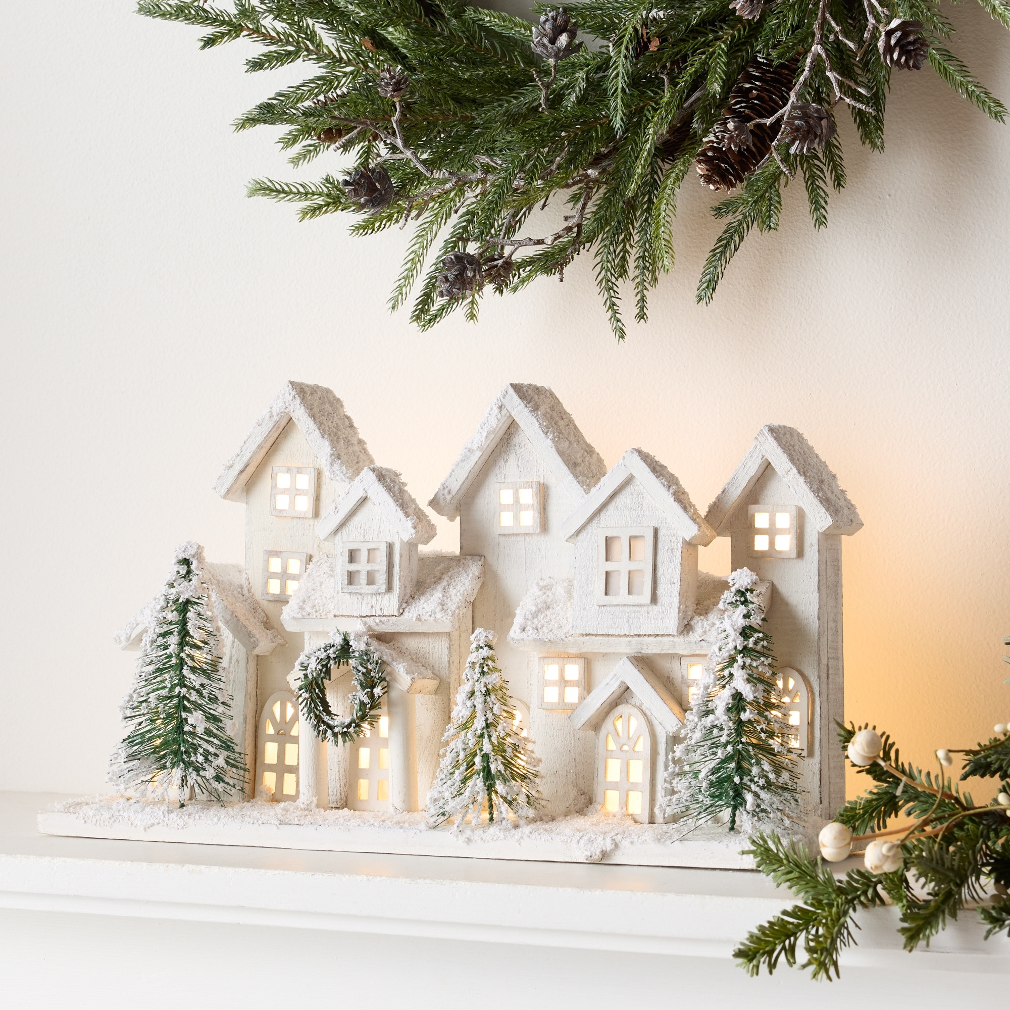 LED Flocked Winter Village Display 17&quotL