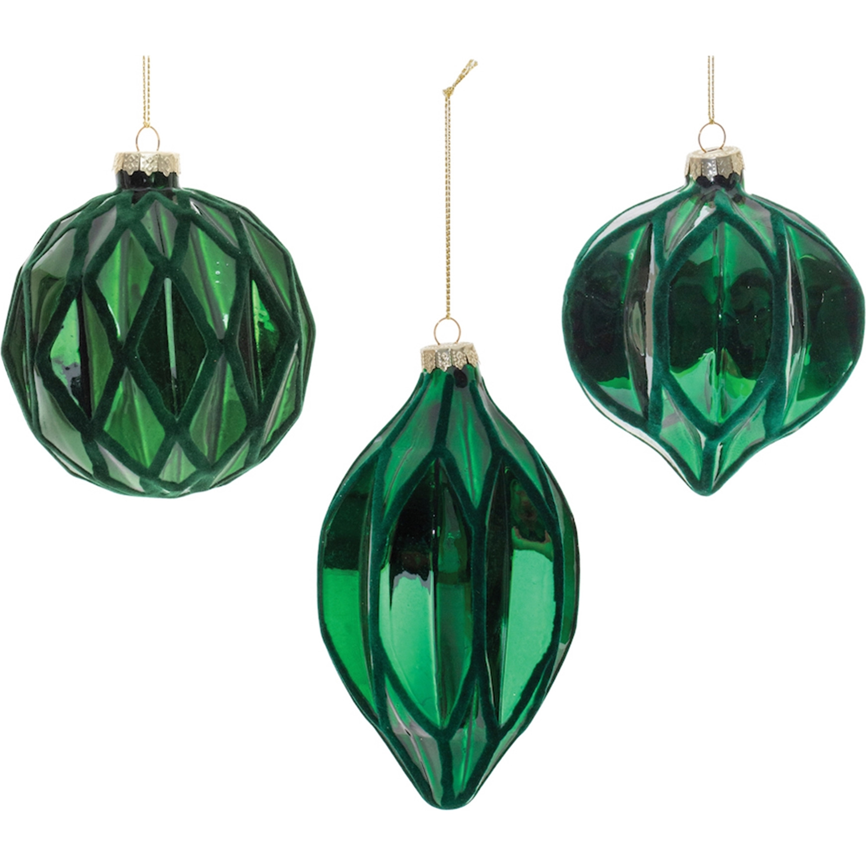 Green Textured Harlequin Glass Ornament (Set of 6)