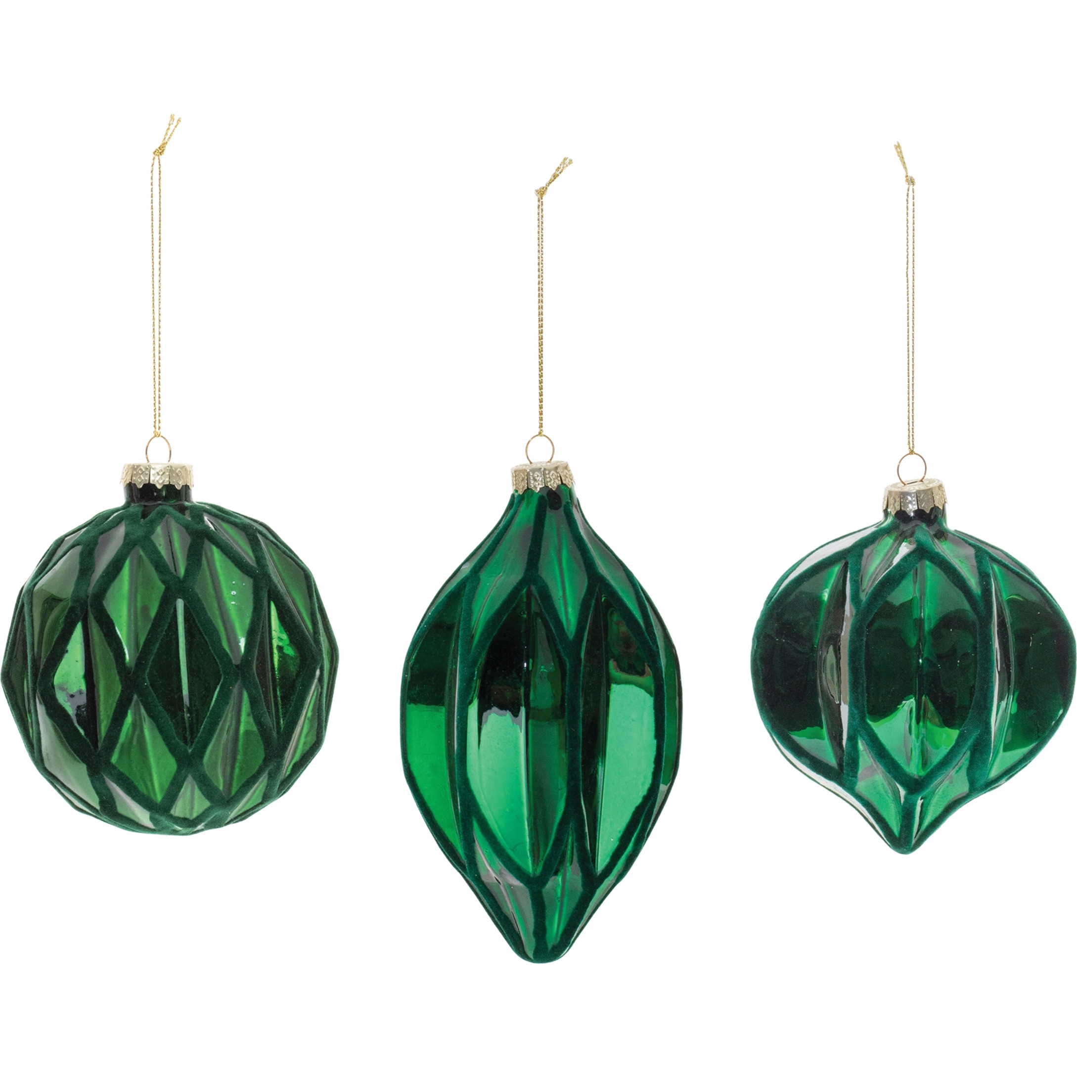 Green Textured Harlequin Glass Ornament (Set of 6)