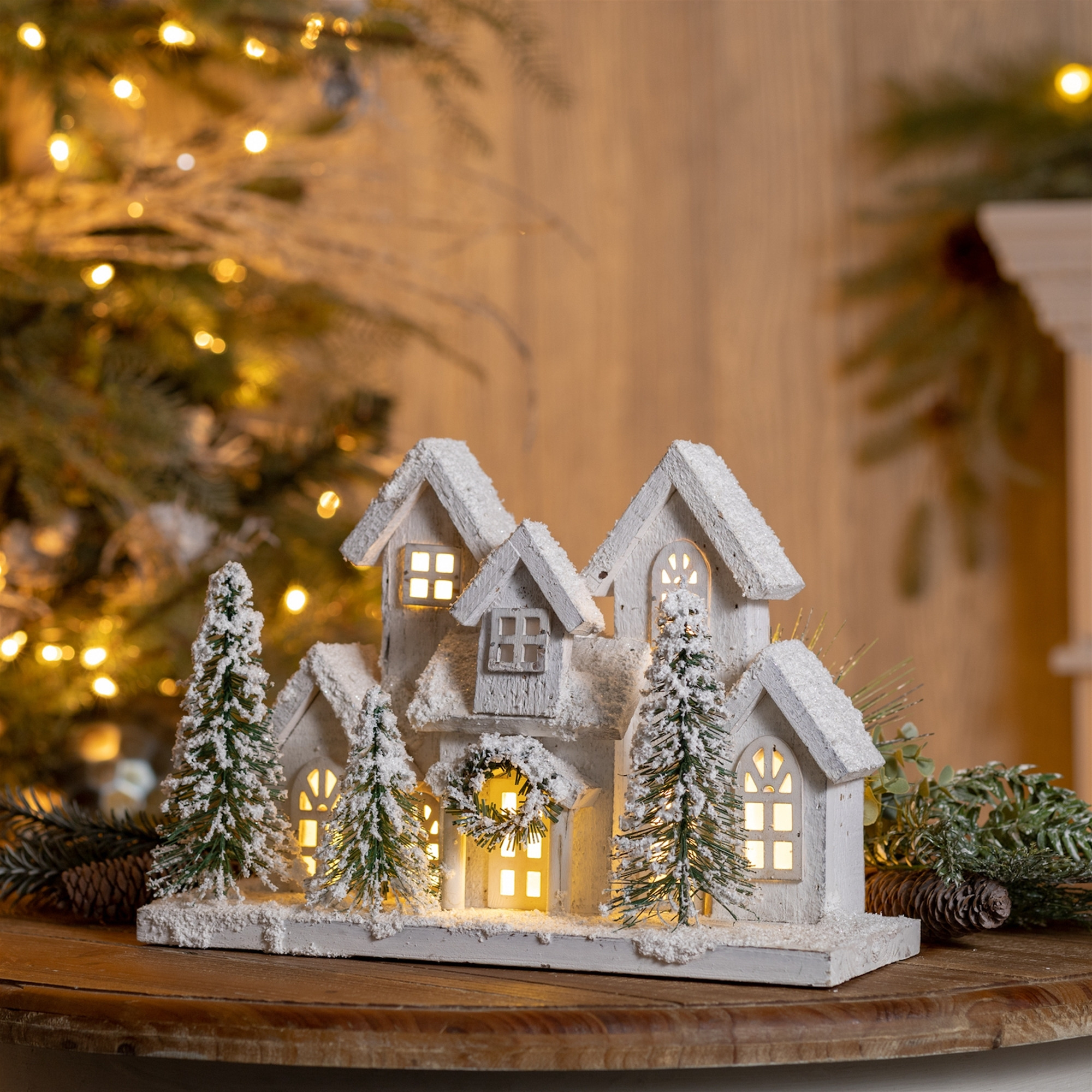 LED Flocked Holiday Village Display 12.5&quotL