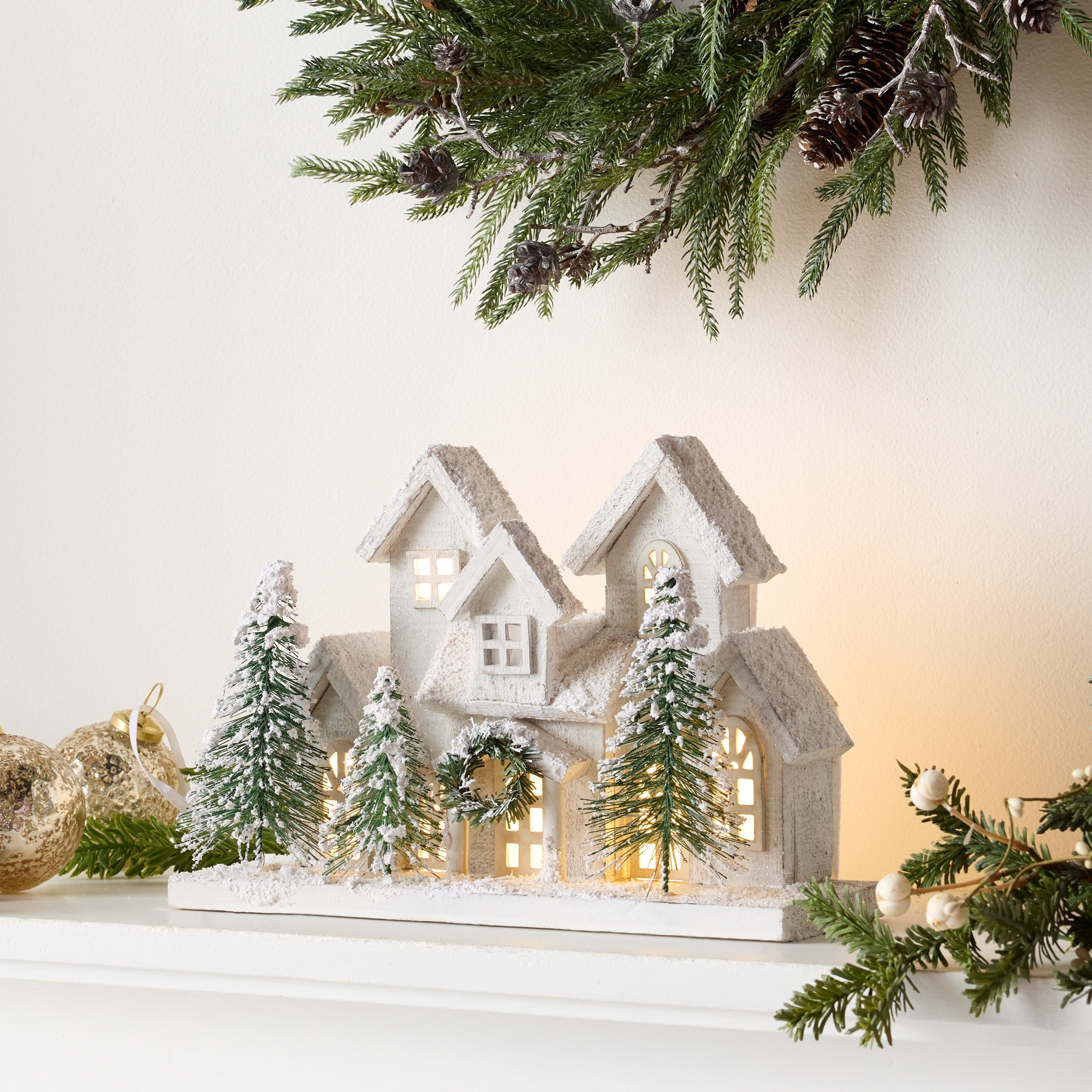 LED Flocked Holiday Village Display 12.5&quotL