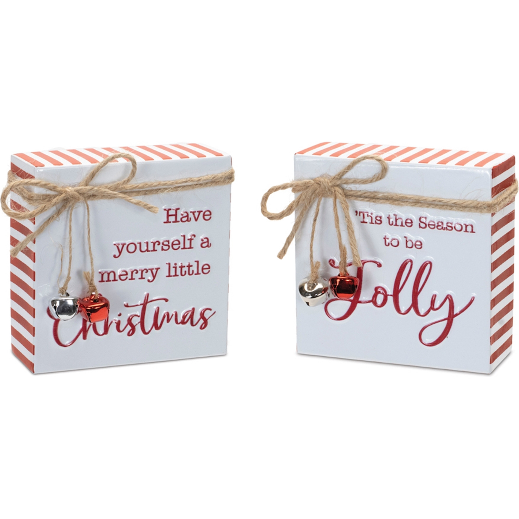 Metal Christmas Sentiment Sign with Bell Accents (Set of 2)