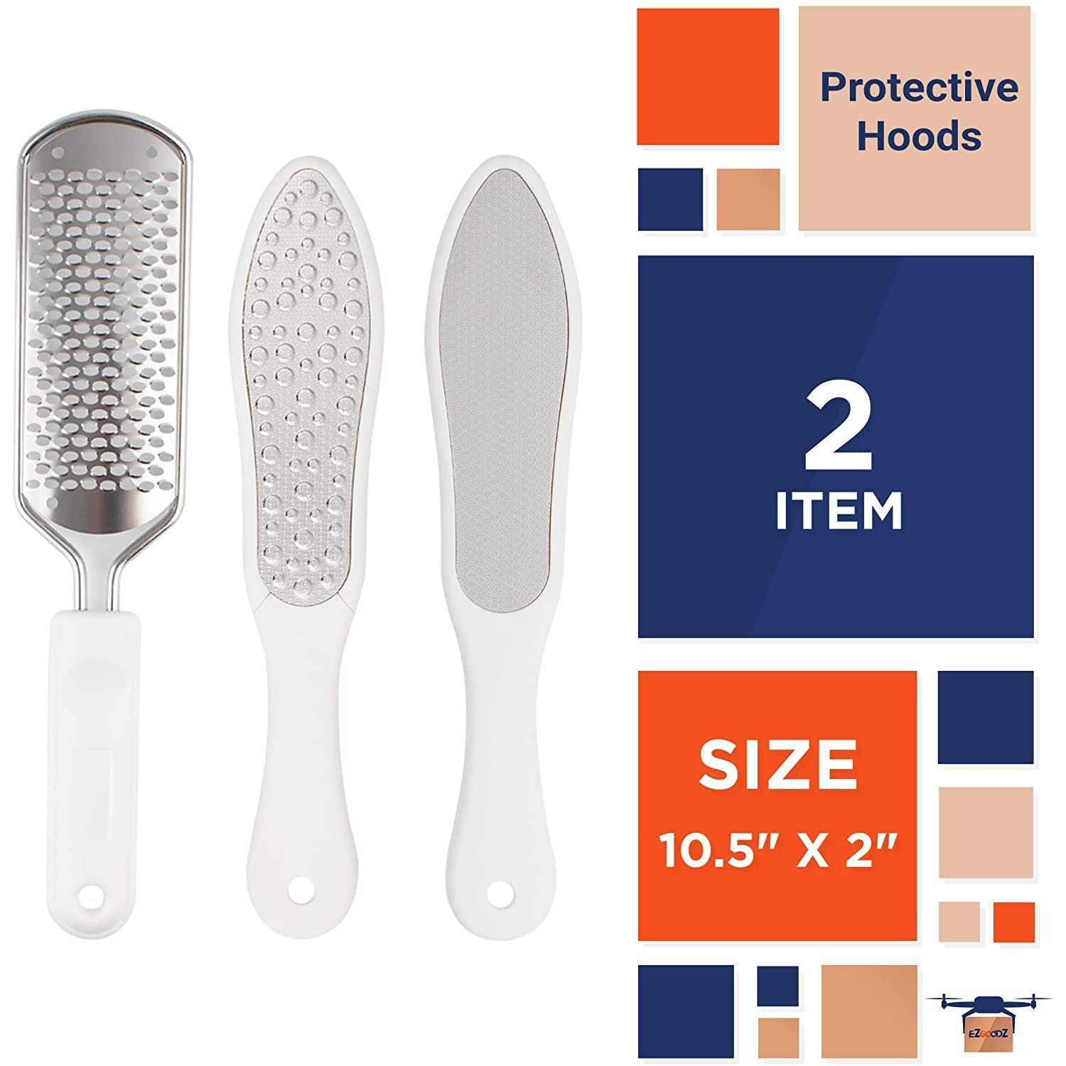 EZgOODZ White 2 Sided Foot File 107 x 27 with Additional corns Scraper 3 in 1 Professional Pedicure Foot File callus Remover for Feet Made from 304 Quality Stainless Steel Upgraded Model 2022(D0102HIMMSU)