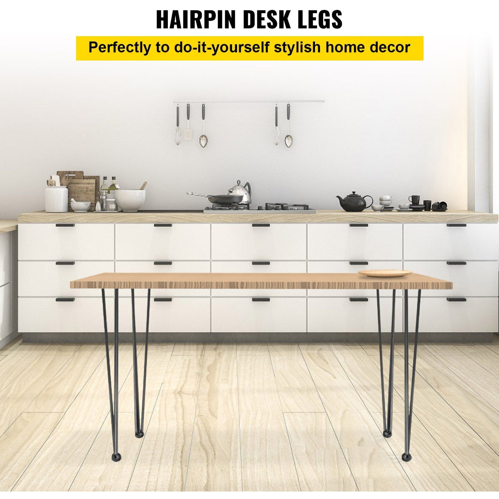VEVOR Hairpin Table Legs 22" Black Set of 4 Desk Legs 880lbs Load Capacity (Each 220lbs) Hairpin Desk Legs 3 Rods for Bench Desk Dining End Table Chairs Carbon Steel DIY Heavy Duty Furniture Legs