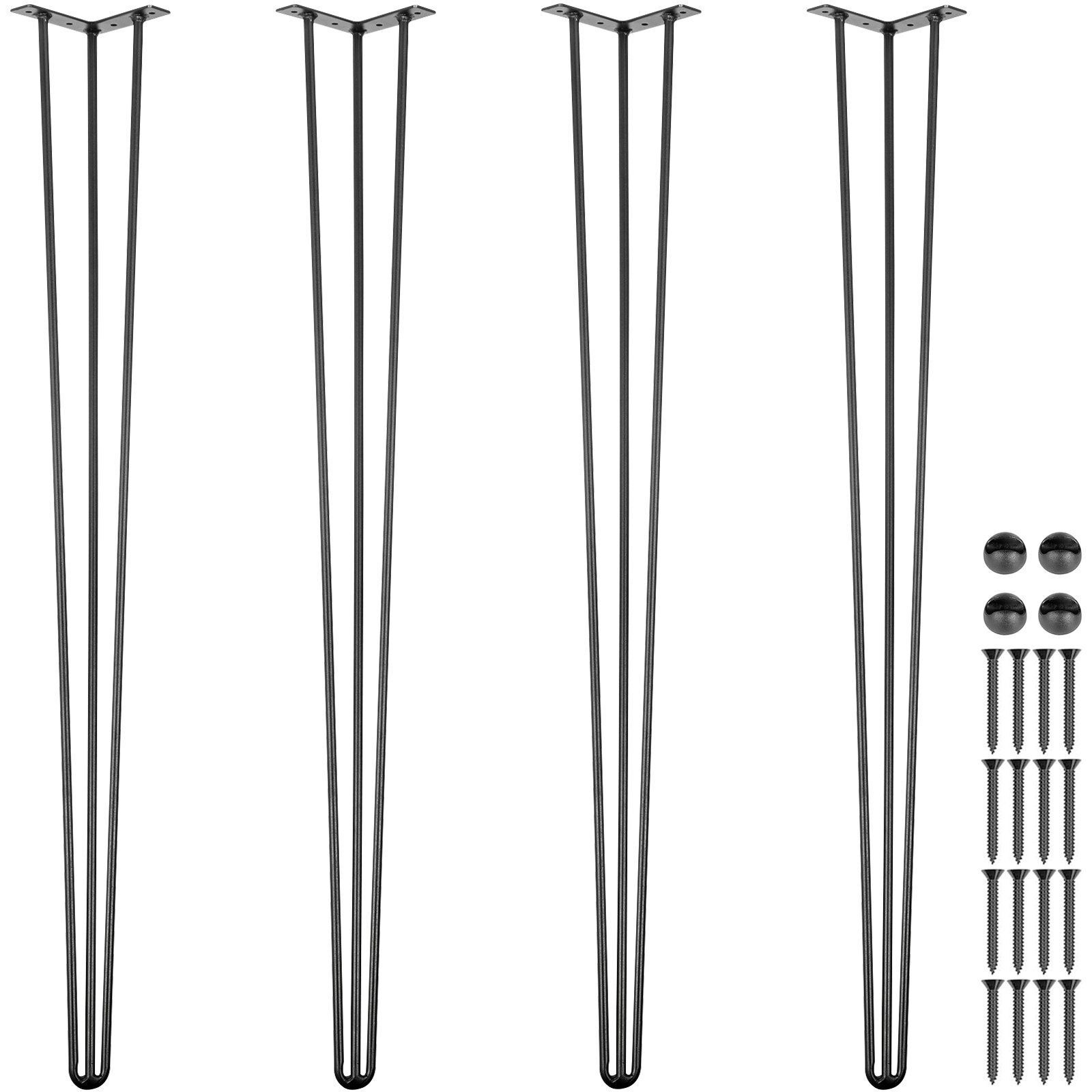 VEVOR Hairpin Table Legs 36" Black Set of 4 Desk Legs 880lbs Load Capacity (Each 220lbs) Hairpin Desk Legs 3 Rods for Bench Desk Dining End Table Chairs Carbon Steel DIY Heavy Duty Furniture Legs
