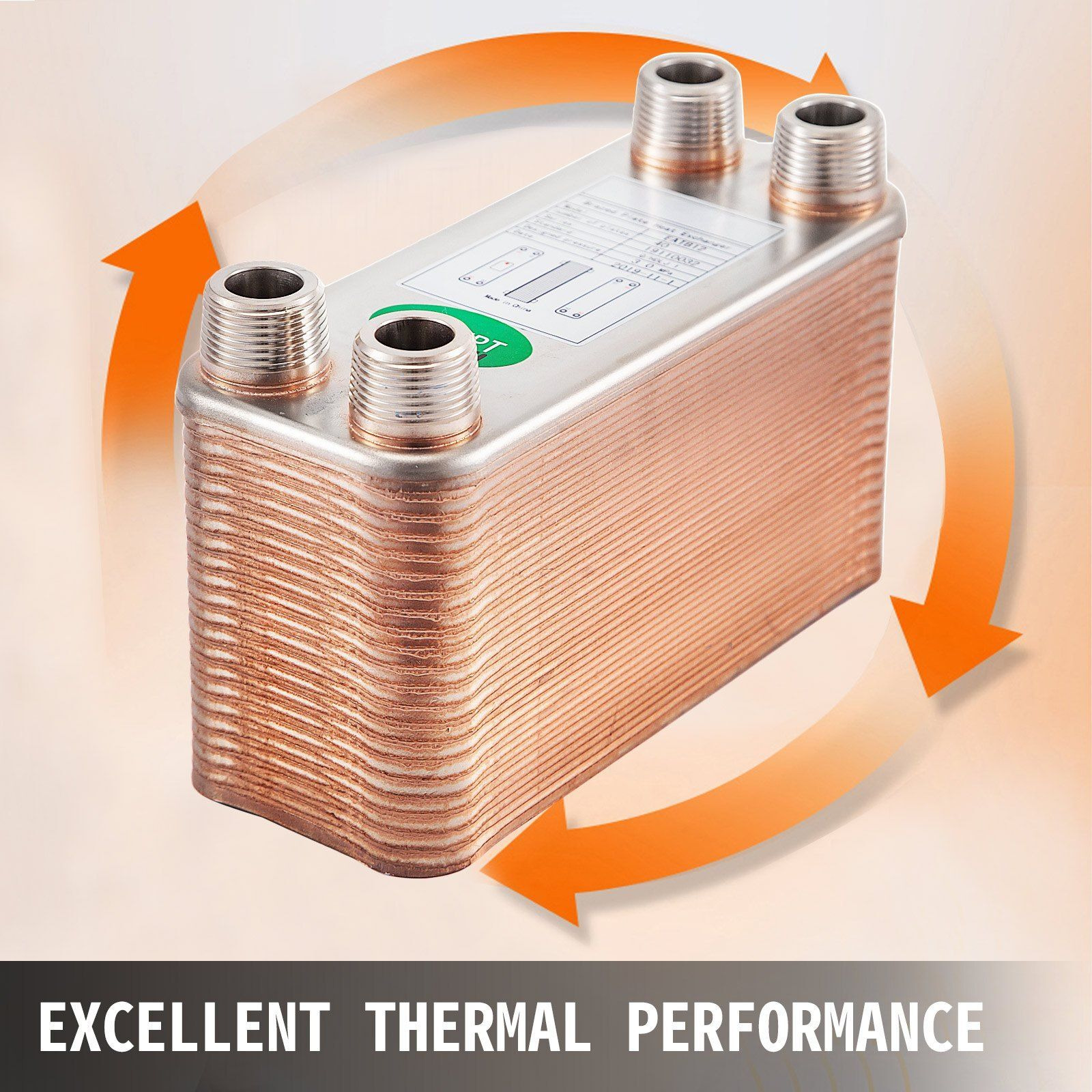 VEVOR Heat Exchanger 3&quotx7.5" 40 Plates Brazed Plate Heat Exchanger 316L 3/4" MPT Heat Exchanger B3-12A Beer Wort Chiller for Hydronic Heating
