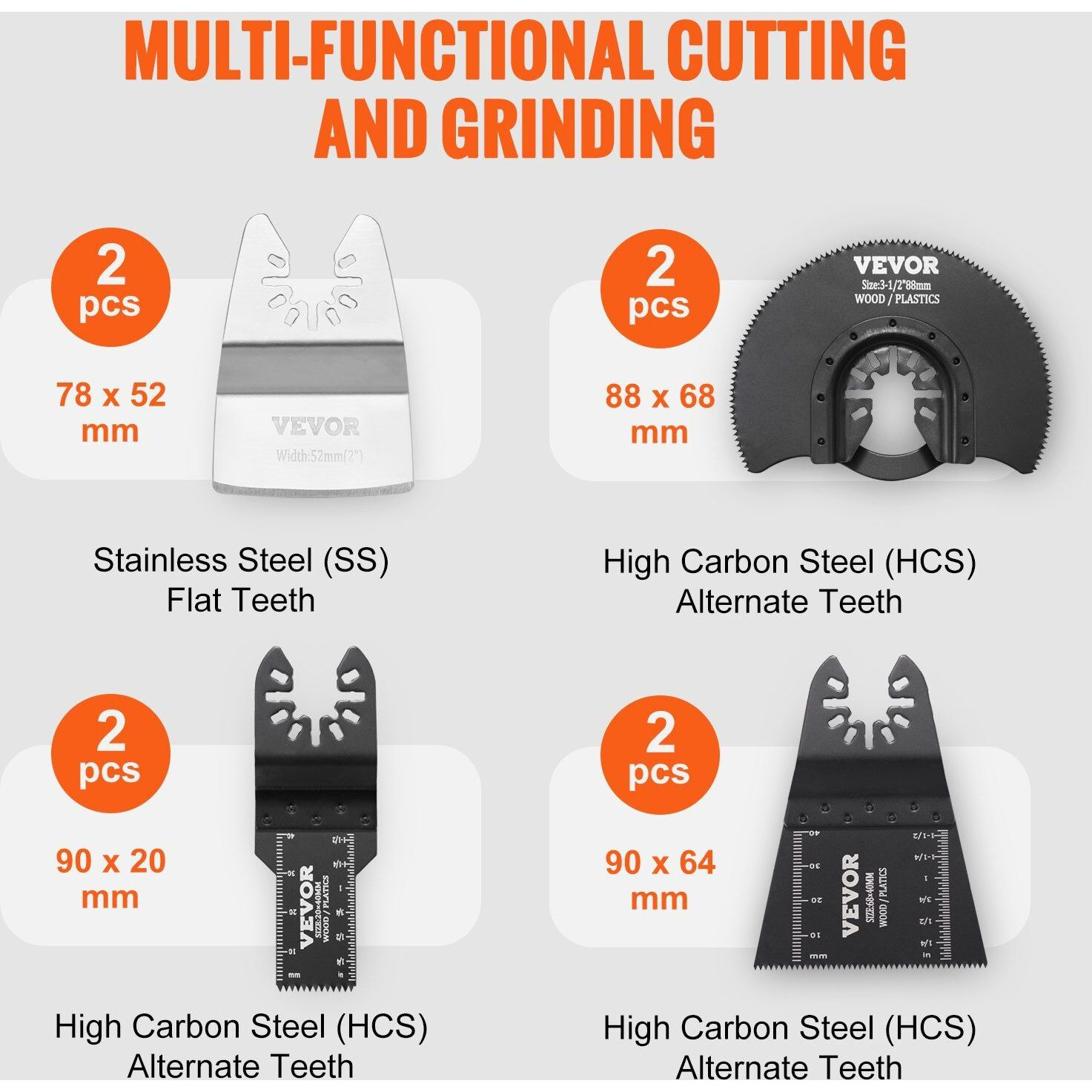 VEVOR 30PCS Multi Tool Blades Kits, Universal Quick Release Oscillating Saw Blades, 8 Types Wood Metal Plastic Oscillating Tool Blades, Fit Dewalt Bosch Milwaukee Hitachi Chicago Craftsman