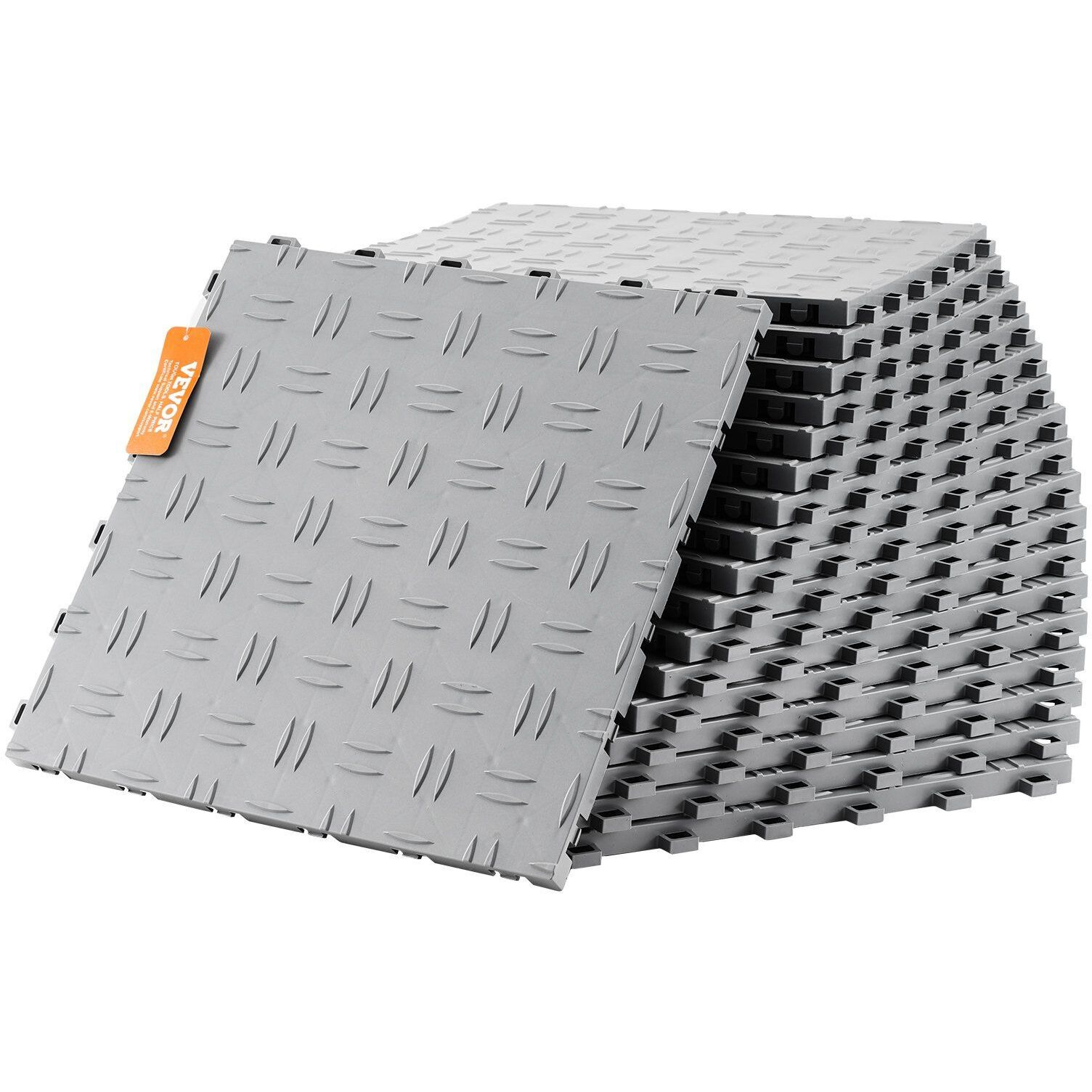 VEVOR Garage Tiles Interlocking, 12 x 12 x 0.53 inch 25 Pack Garage Floor Covering Tiles, Non-Slip Double-Sided Texture Garage Flooring Tiles, for Garages, Basements, Repair Shops, Silver
