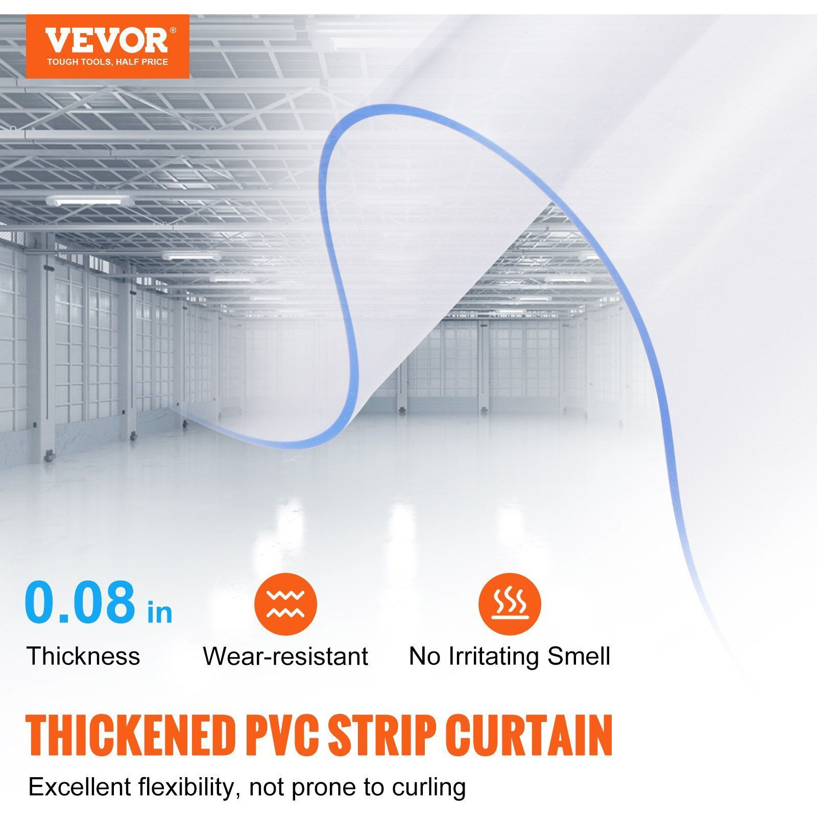 VEVOR Strip Curtain, 84" Height x 38" Width, 0.08" Thickness, 6PCS Clear PVC Strip Door Curtain, Freezer Curtain, Plastic Door Strips for Walk in Freezers, Coolers & Warehouse Doors, with 50% Overlap