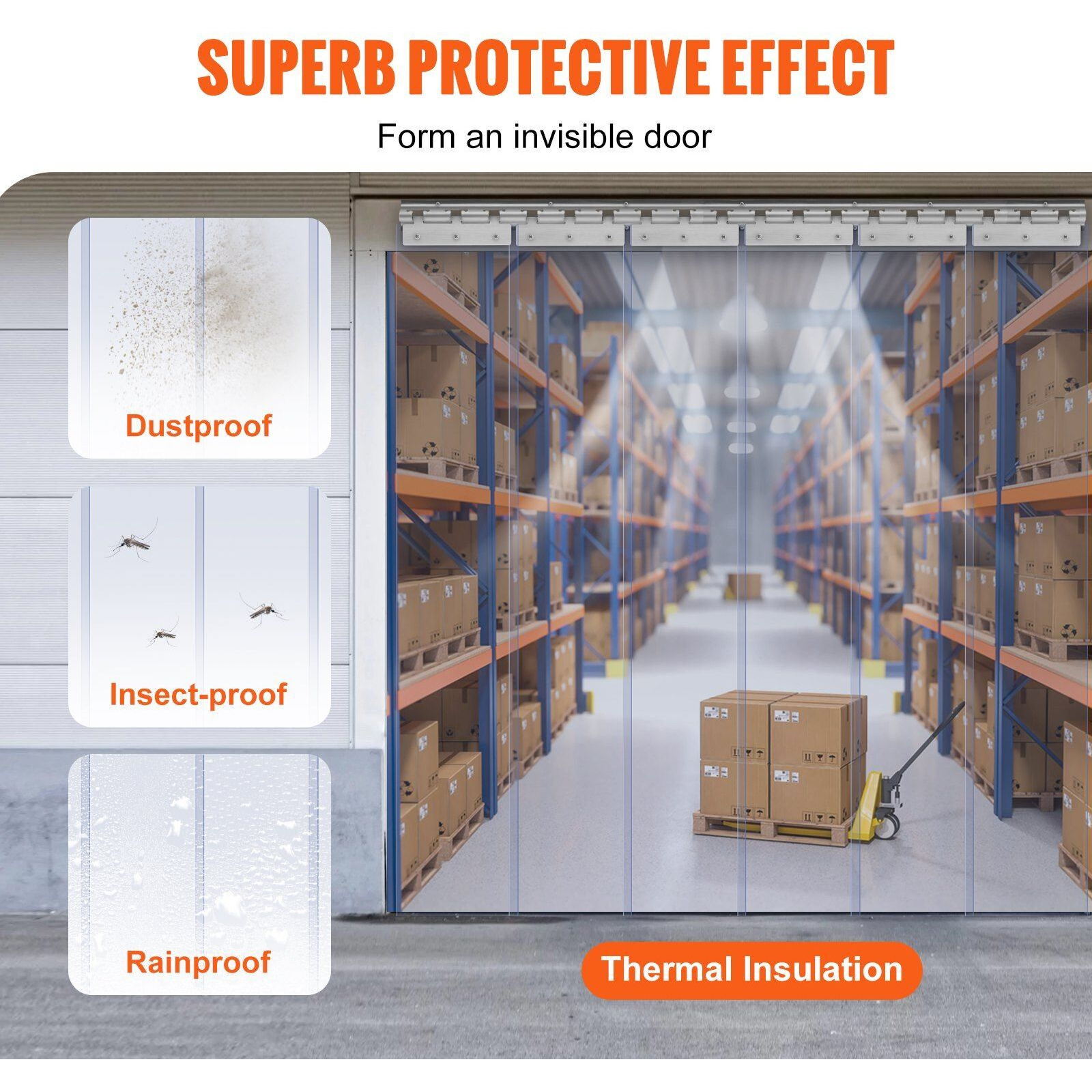 VEVOR Strip Curtain, 84" Height x 38" Width, 0.08" Thickness, 6PCS Clear PVC Strip Door Curtain, Freezer Curtain, Plastic Door Strips for Walk in Freezers, Coolers & Warehouse Doors, with 50% Overlap