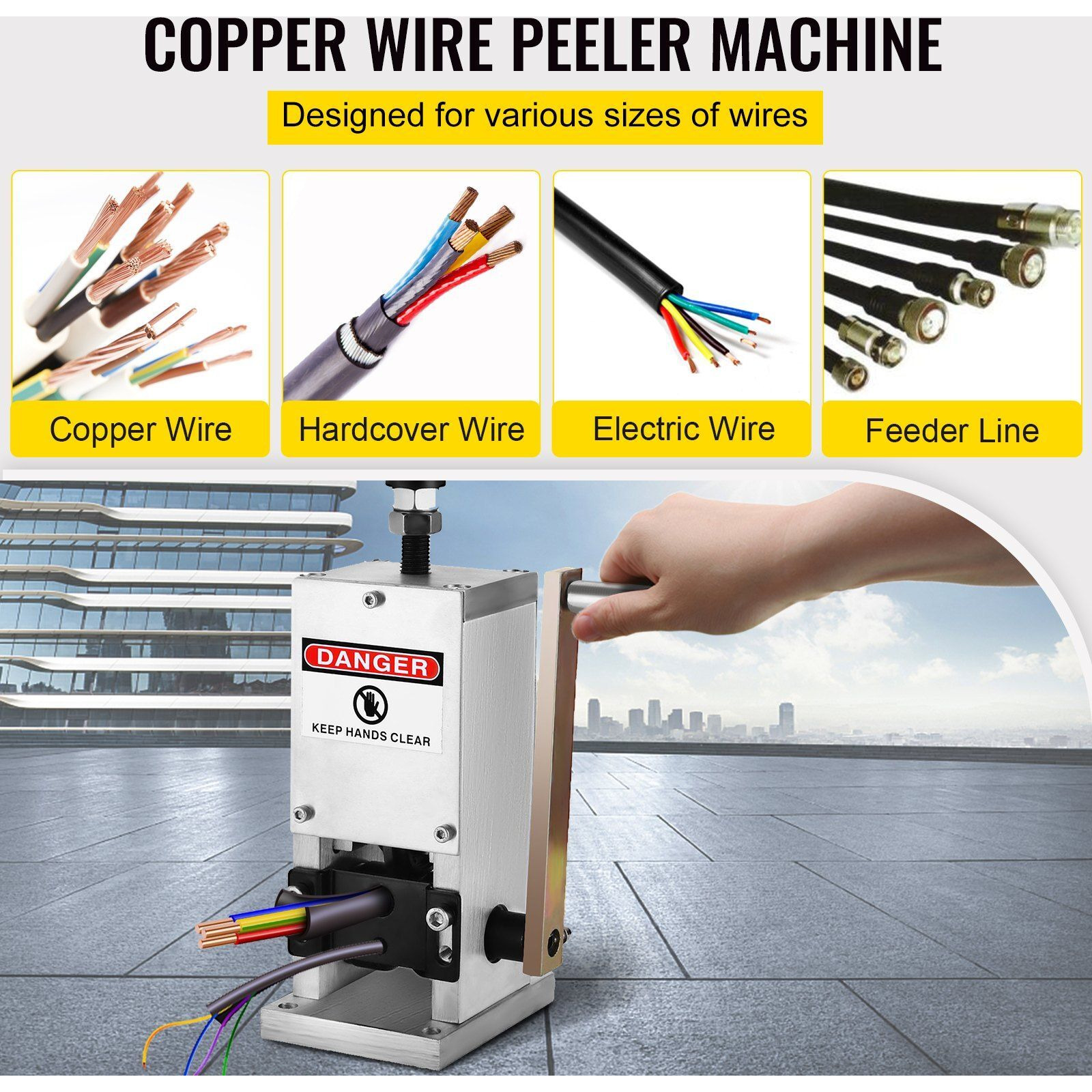 VEVOR Manual Wire Stripping Machine 0.06-0.98 inches, Wire Stripper Machine with Hand Crank Portable, Wire Stripping Tool Aluminum Construction,for Scrap Copper Recycling
