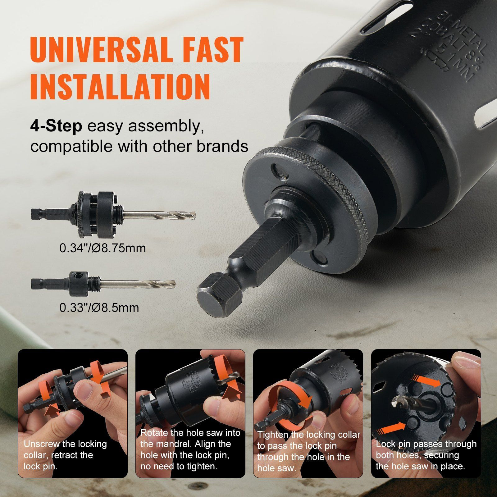 VEVOR Hole Saw Kit, 11 PCS Saw Blades, 2 Drill Bits, 1 Hex Wrench, General Purpose Size from 3/4" to 3", Bi Metal M42 Hole Saw Set with Carrying Case, Ideal for Wood Board, Plastic and Iron Plate