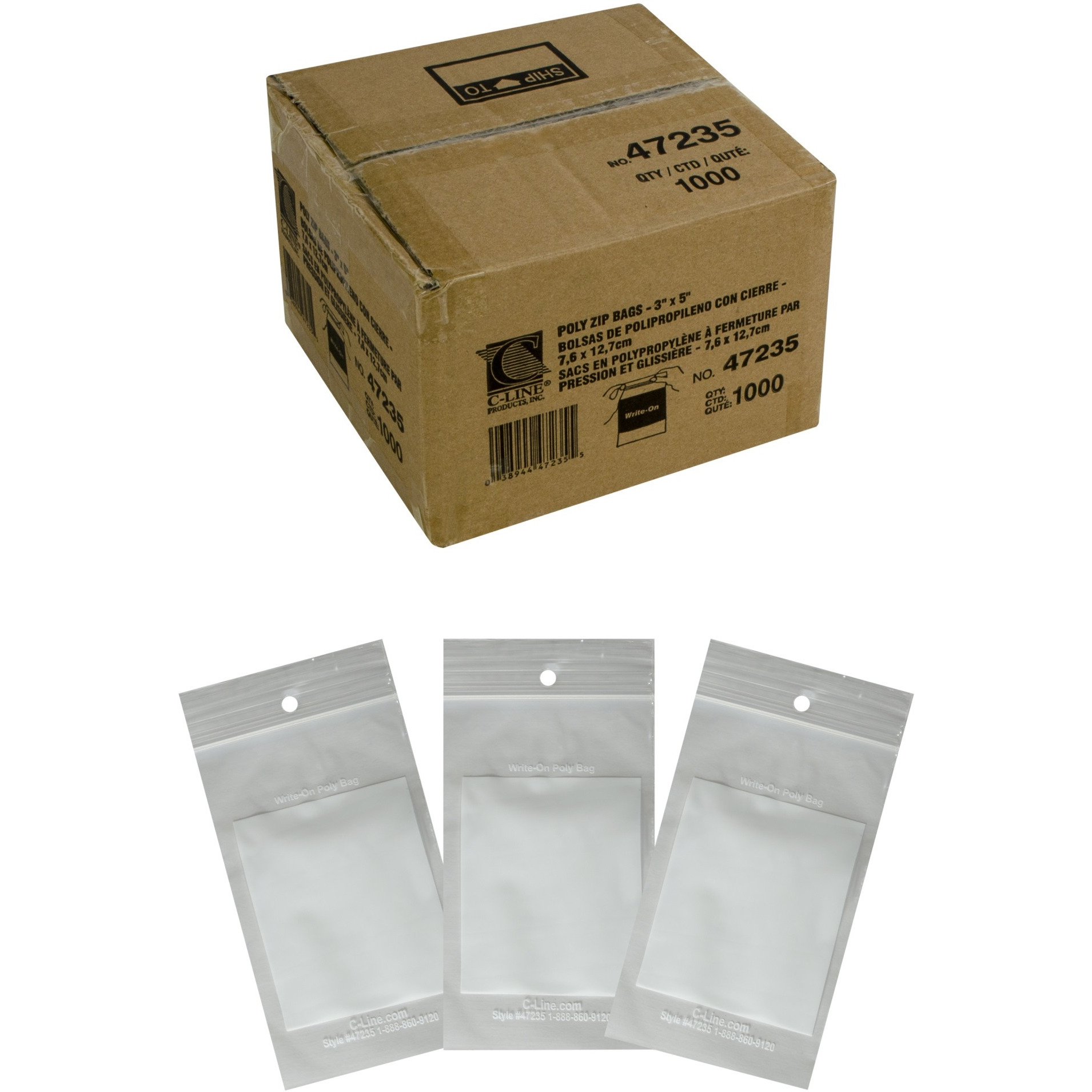 Write-On Poly Bags, 3 x 5, 1000/BX, 47235