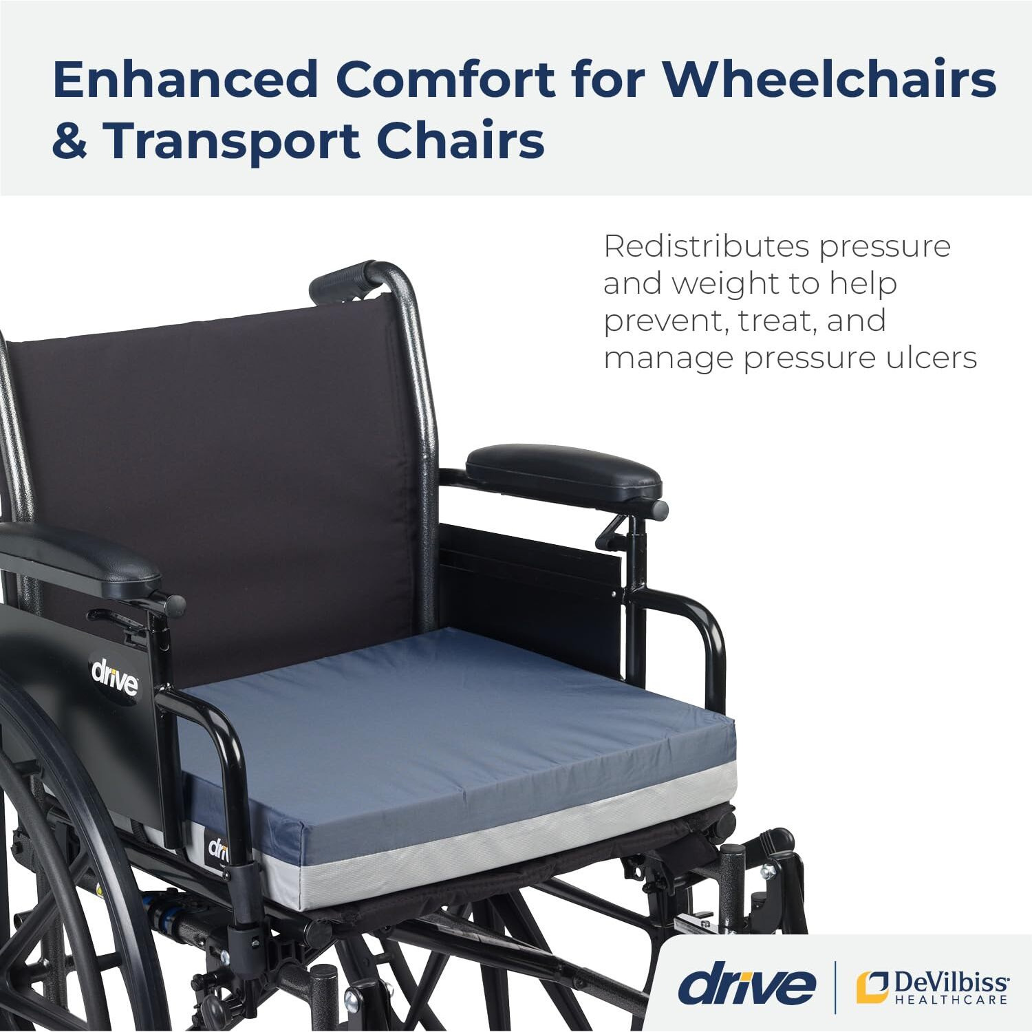 Drive Medical Gel &quotE" Skin Protection Wheelchair Seat Cushion, 18" x 16" x 3"