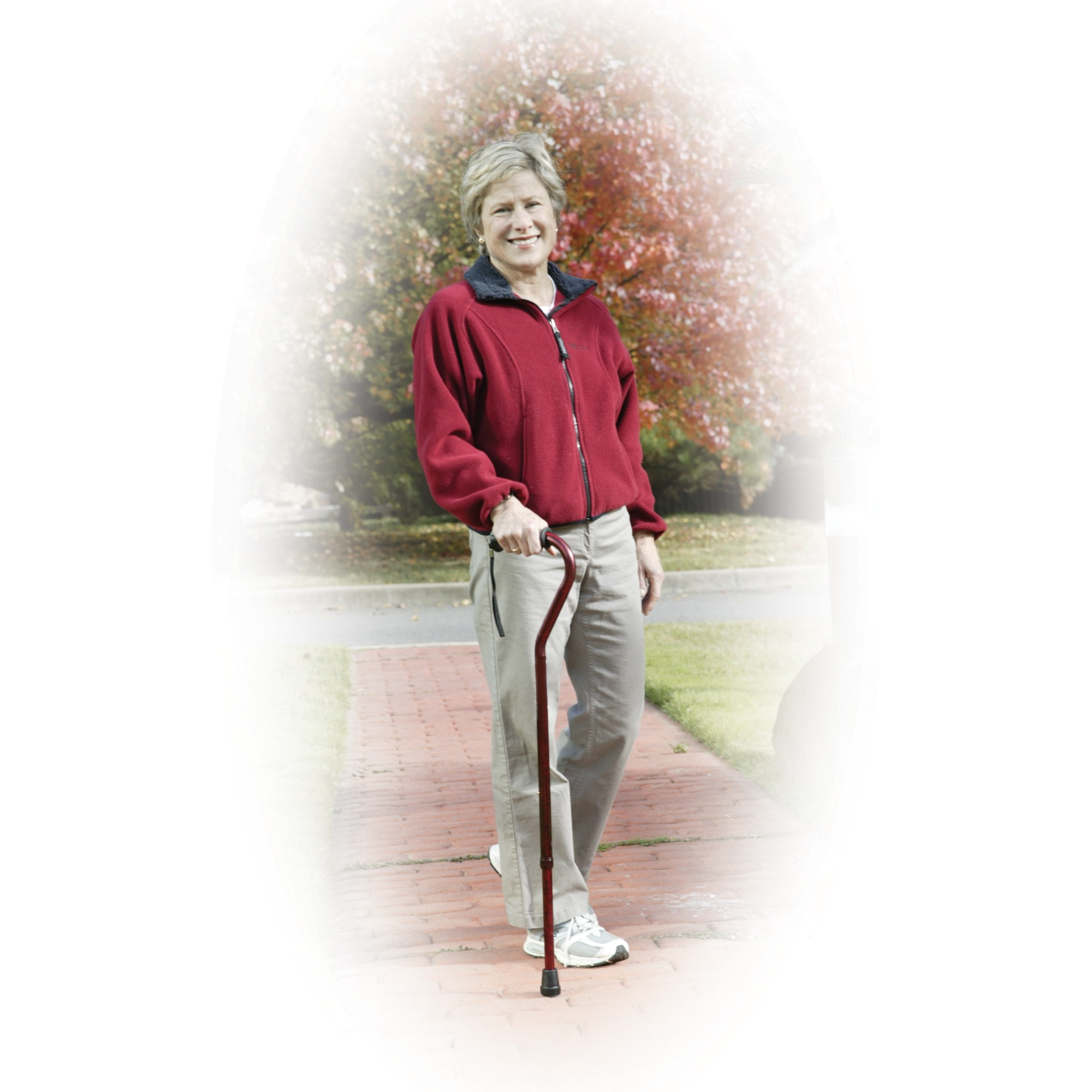 Drive Medical Adjustable Height Offset Handle Cane with Gel Hand Grip, Red Crackle