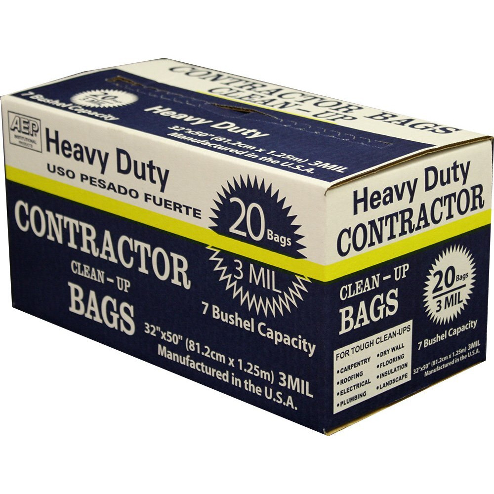 Berry Heavy Duty Contractor Bags - 32" Width x 50" Length - 3 mil (76 Micron) Thickness - Black - 20/Carton - Waste Disposal