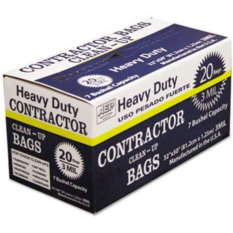 Berry Heavy Duty Contractor Bags - 32" Width x 50" Length - 3 mil (76 Micron) Thickness - Black - 20/Carton - Waste Disposal