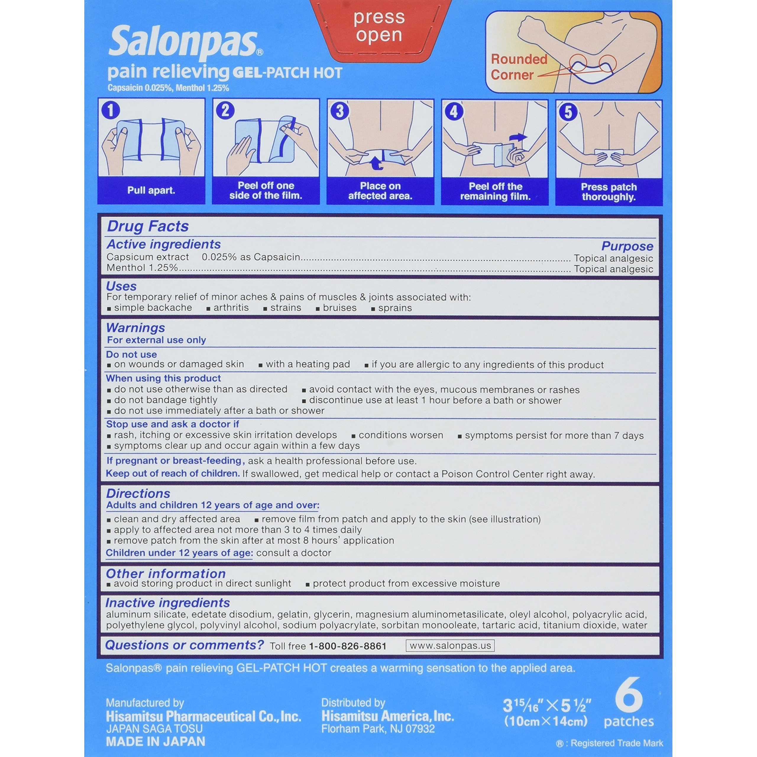 Salonpas Pain Relieving Hot Gel-Patch, Pack of 3 (18 patches total)
