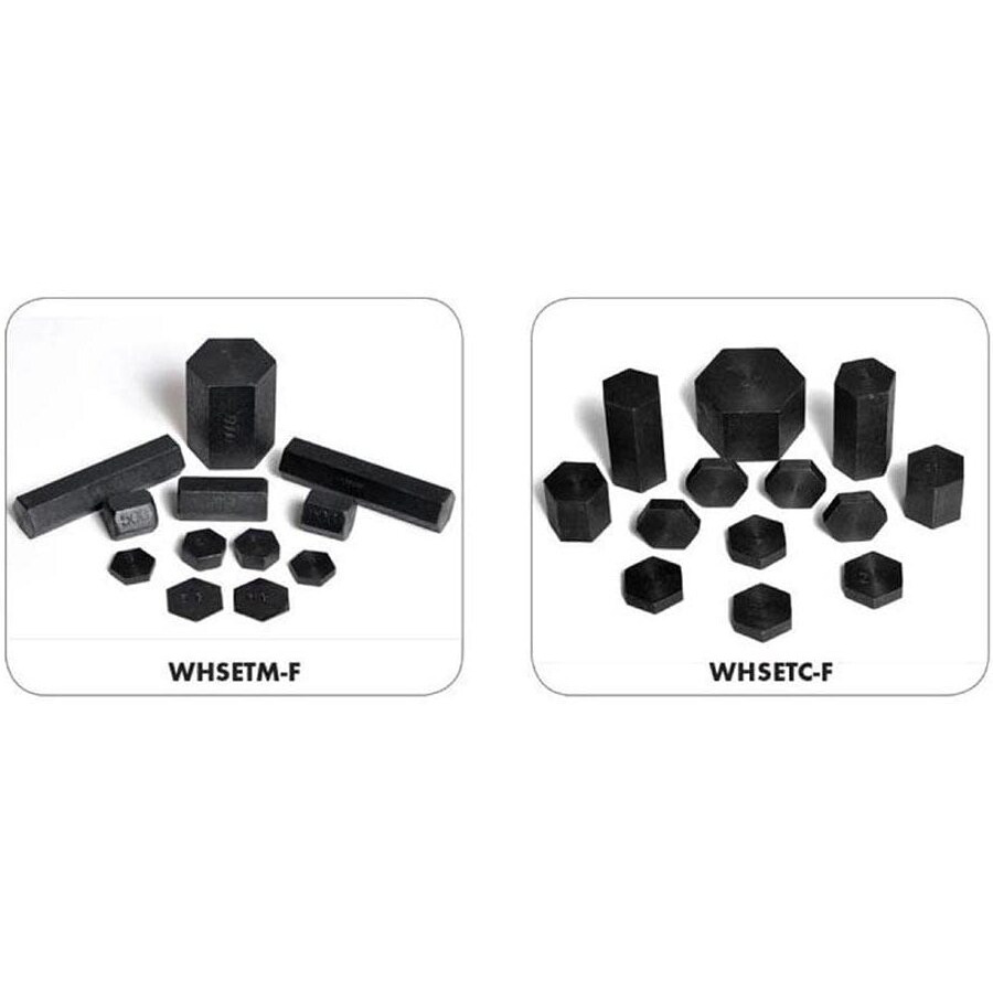 Frey Scientific Hexagonal Metric Masses, 5 to 500 Grams, Steel, Black, Set of 12
