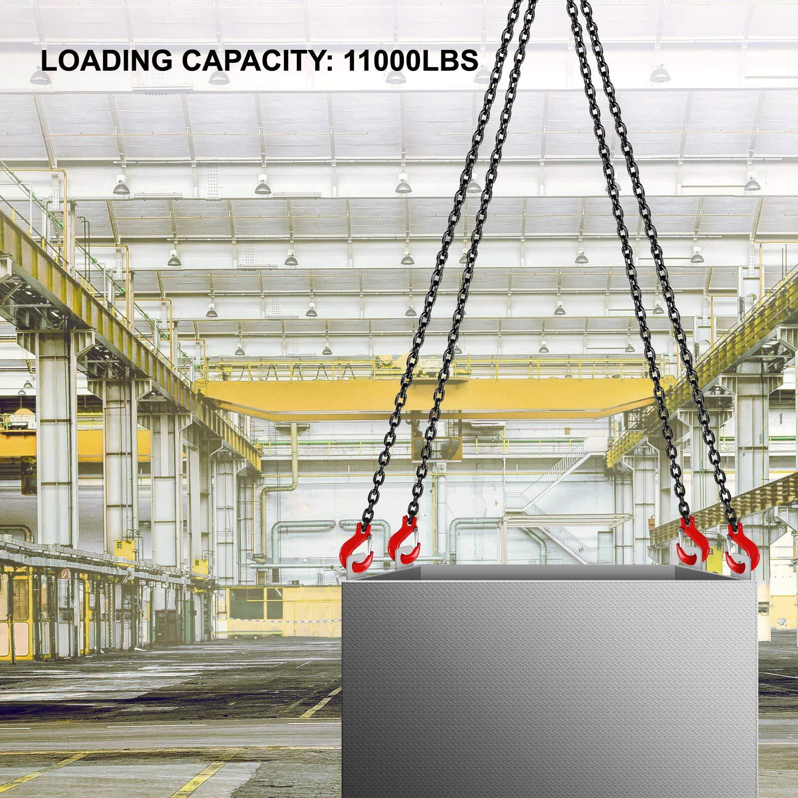 VEVOR 5Ft Chain Sling 5/16 Inch X 5 Ft Engine Lift Chain G80 Alloy Steel Engine Chain Hoist Lifts 3 Ton with 4 Leg Grab Hooks