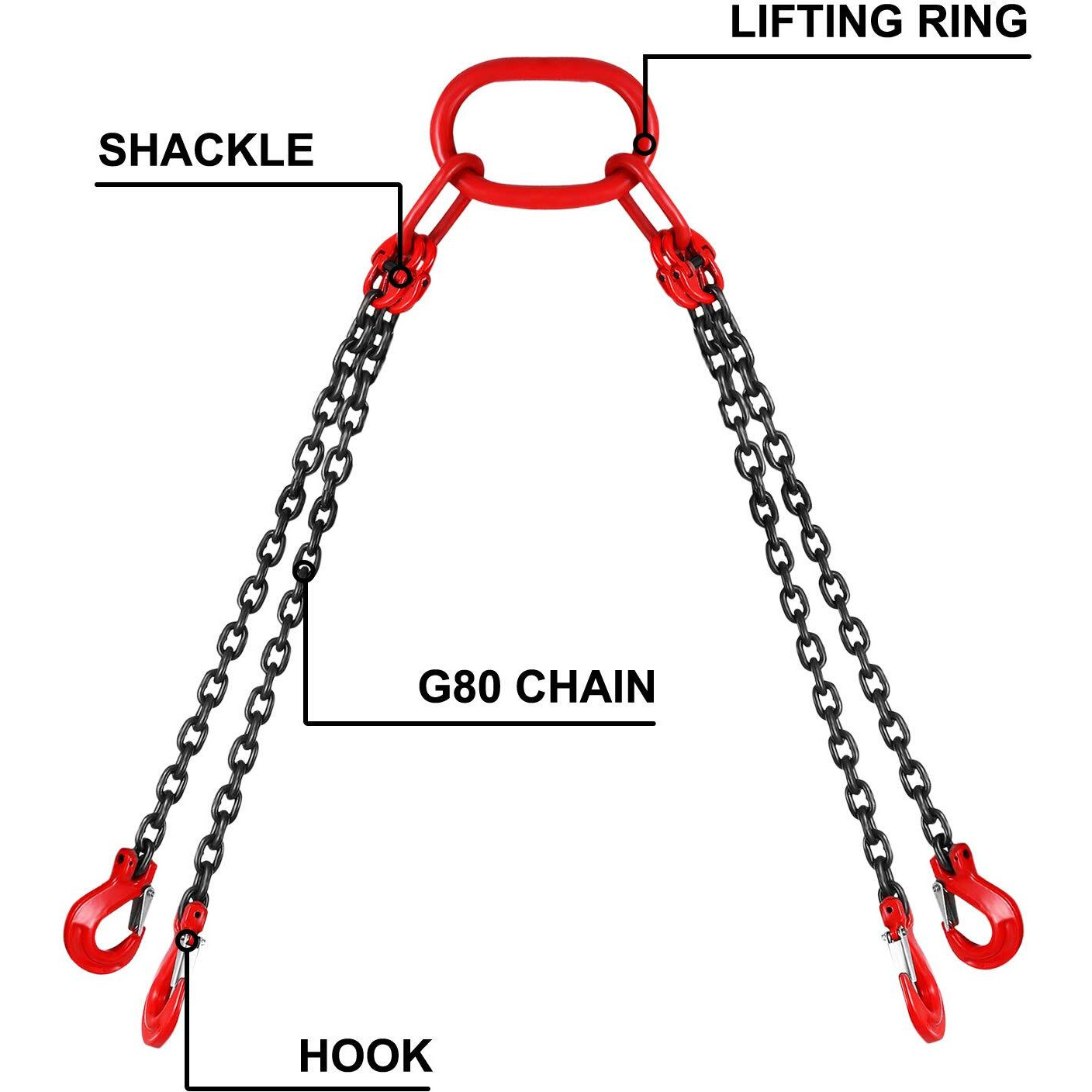 VEVOR 5Ft Chain Sling 5/16 Inch X 5 Ft Engine Lift Chain G80 Alloy Steel Engine Chain Hoist Lifts 3 Ton with 4 Leg Grab Hooks
