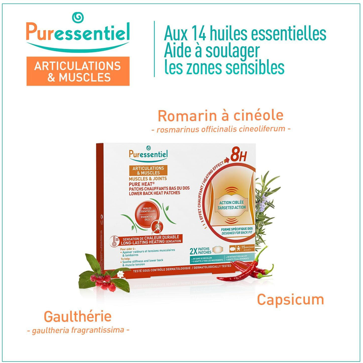 Muscles and Joints Lower Back Heat Patches by Puressentiel for Unisex - 2 Pc Patches