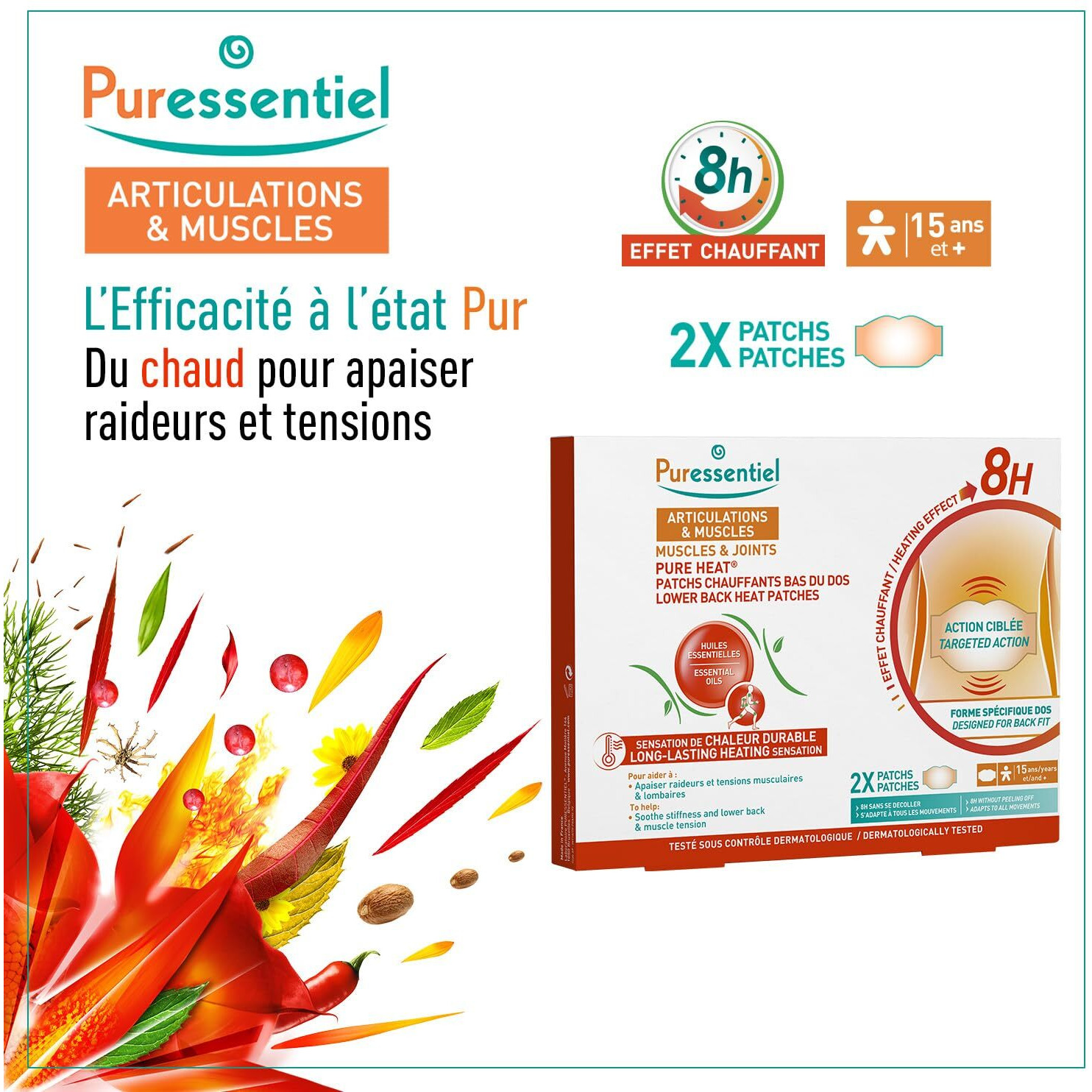 Muscles and Joints Lower Back Heat Patches by Puressentiel for Unisex - 2 Pc Patches