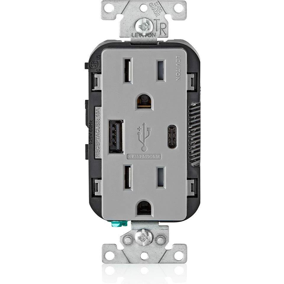 USB/DPLX OUTLET 15A GRY (Pack of 1)