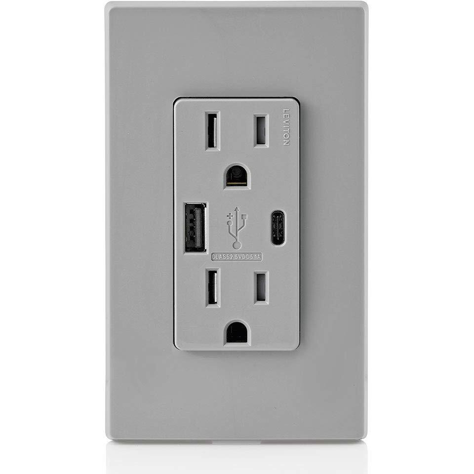 USB/DPLX OUTLET 15A GRY (Pack of 1)