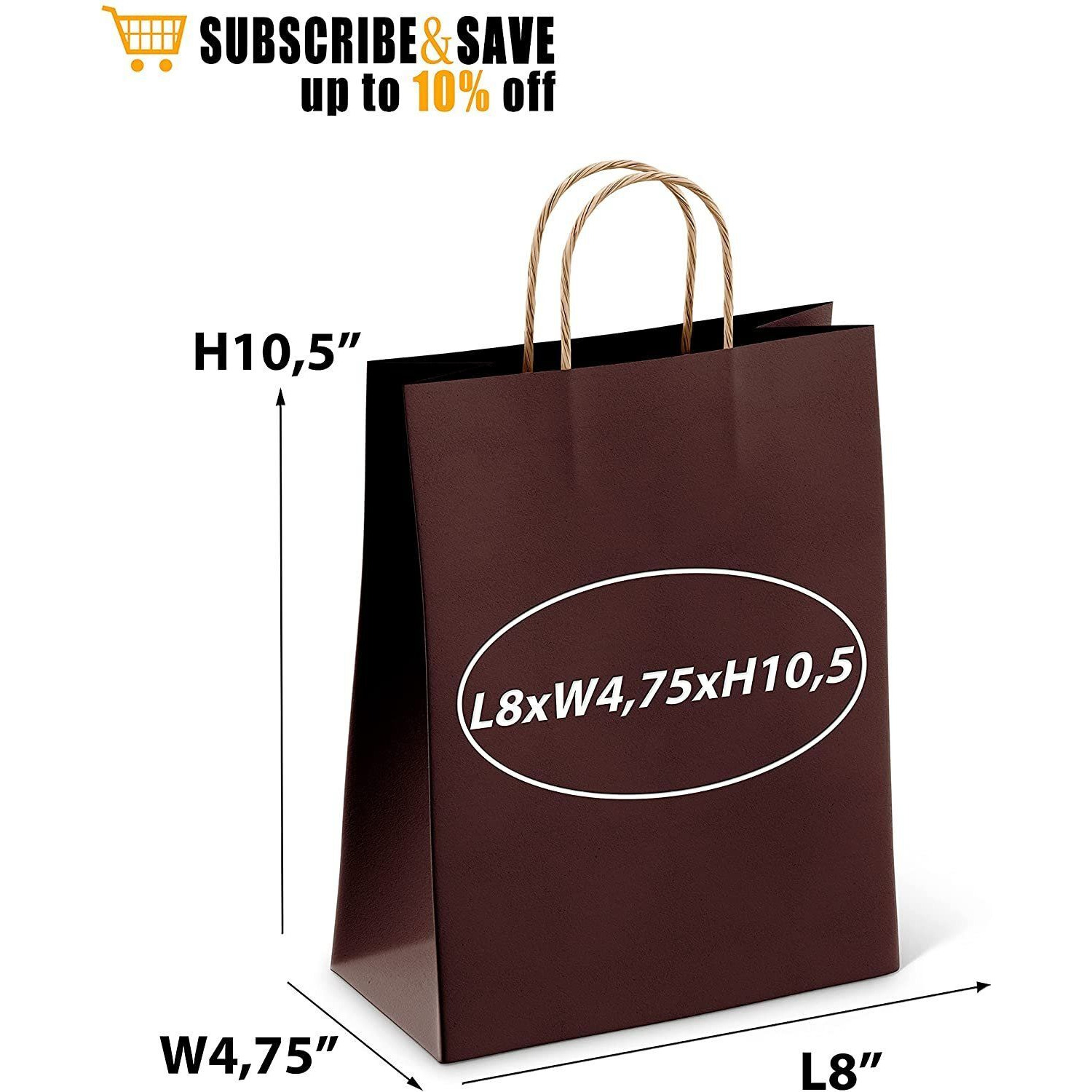 coffee Shopping Bags 8 x 475 x 105 Pack of 25 coffee Paper Bags with Handles Bulk 150 gSM coffee gift Bags Bulk Natural Kraft Bags with Handles gift Bags Large Kraft Paper Bags(D0102HIXXg7)