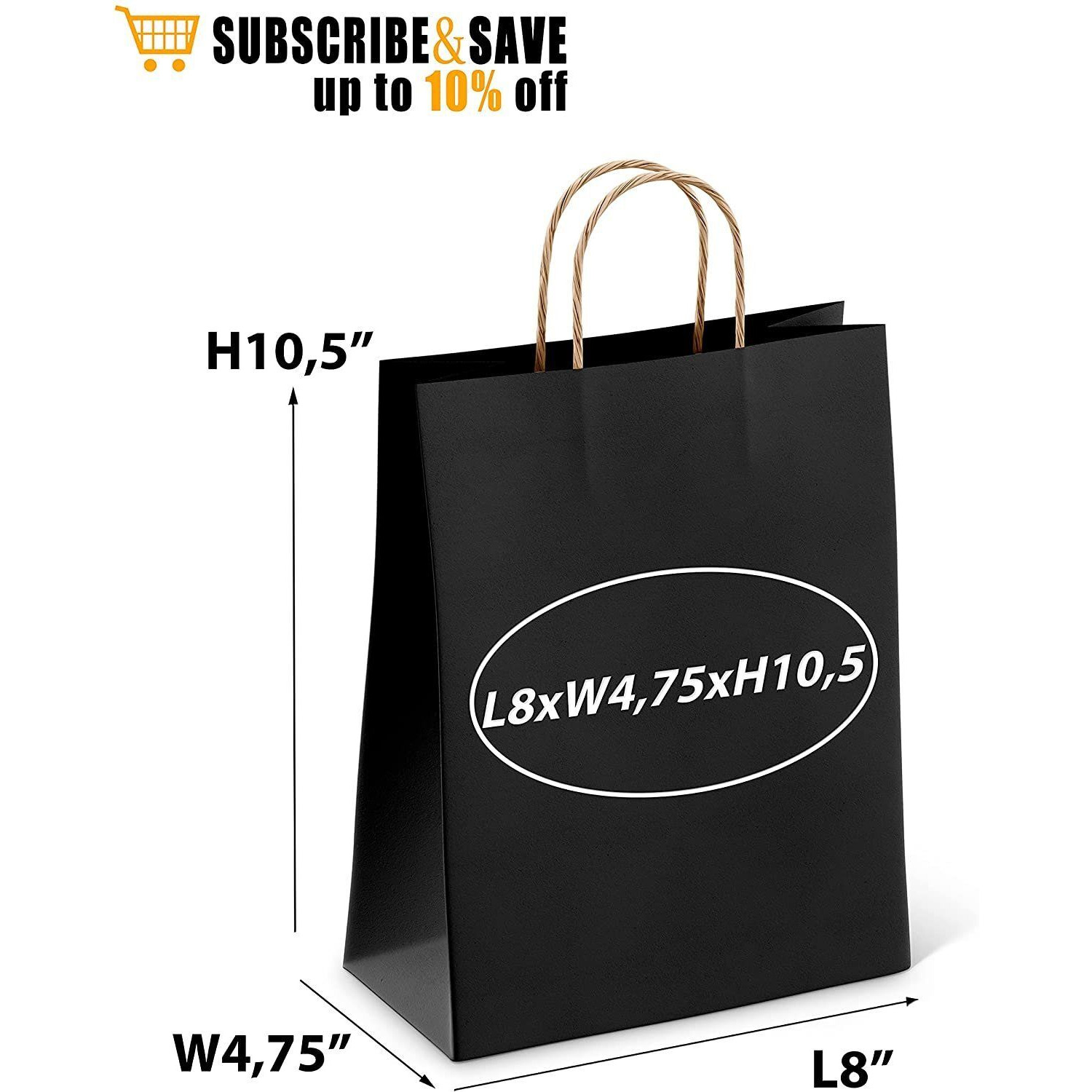 Black Shopping Bags 8 x 475 x 105 Pack of 50 Black Paper Bags with Handles Bulk 150 gSM Kraft Bags Natural Black gift Bags with Handles Large Black gift Bag Black Kraft Paper Bags(D0102HI74MY)