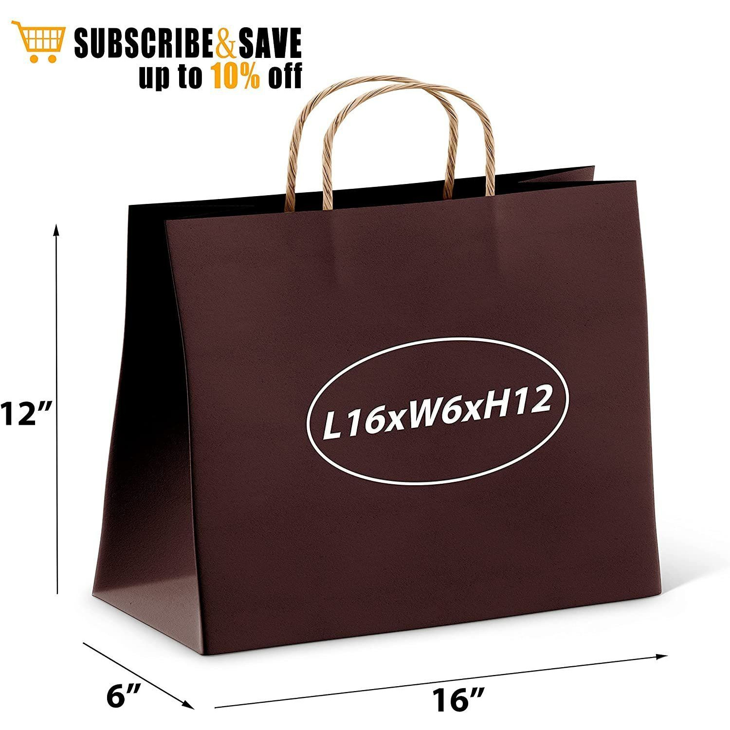 coffee Shopping Bags 16 x 6 x 12 Pack of 25 coffee Paper Bags with Handles Bulk 150 gSM coffee gift Bags Bulk Natural Kraft Bags with Handles gift Bags Large Kraft Paper Bags(D0102HIX7PW)
