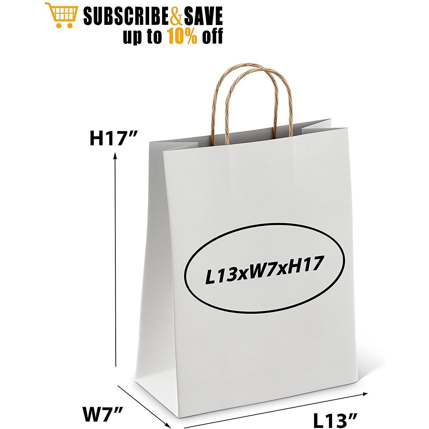 White Shopping Bags with Handles 13 x 7 x 17 Pack of 50 White gift Bags with Handles Bulk 150 gSM White Paper Bags with Handles Bulk White Bags with Handles White Kraft Bags with Handles(D0102HIXXKU)