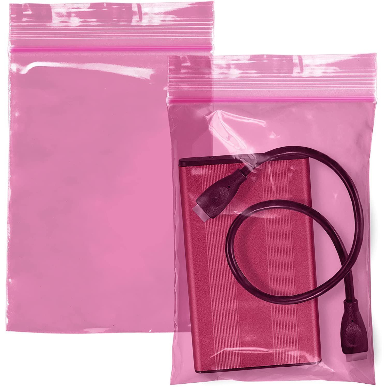 Pack of 100 Pink Anti-Static Seal Top Bags 6 x 8 Zipper Bags 6x8 Ultra Thick Polyethylene Thickness 4 Mil Bags suitable for Packaging Storing Industrial Applications Wholesale Price(D0102HIXSBY)