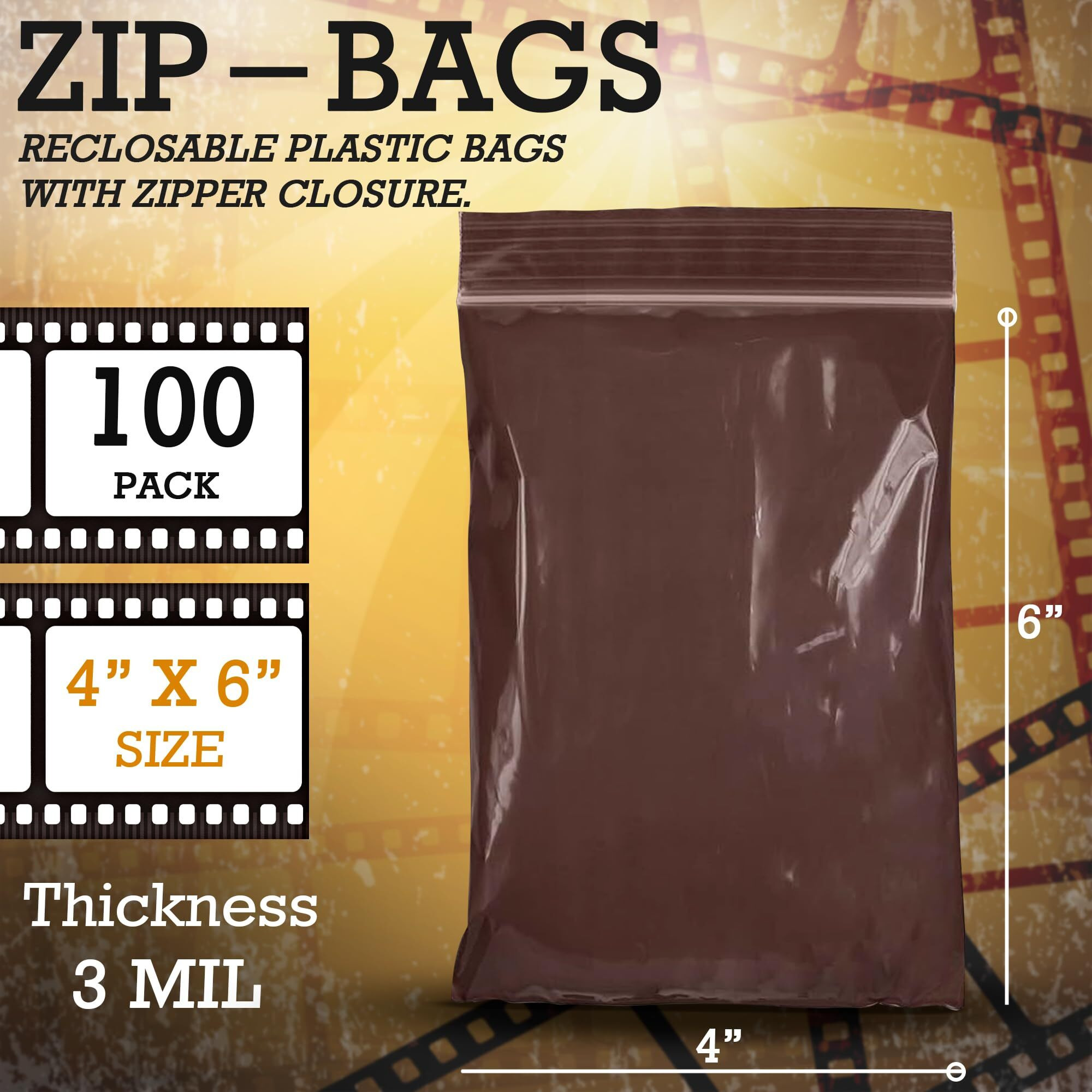 Pack of 100 Amber Zipper Bags 4 x 6 Seal Top Plastic Bags 4x6 Thickness 3 Mil Resealable Packing Bags for Storing Transporting UV Safety Bags for Electronics Lab Specimens Wholesale Price(D0102HIXSYA)