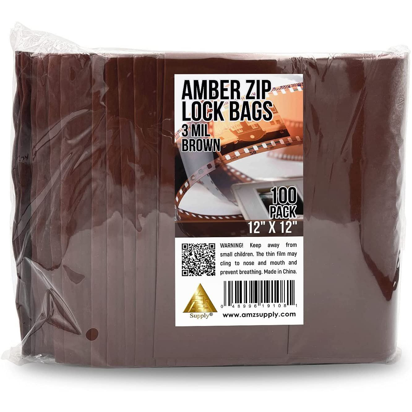 Amber Zip Bags 12x12 Inch Size Pack of 100 Brown Plastic Zip Bags Resealable Plastic Bags for Electronics & Light-Sensitive Products 3 Mil Thick Recloseable Sample Bags 12 x 12 Plastic Zip Bag(D0102HIXS6U)
