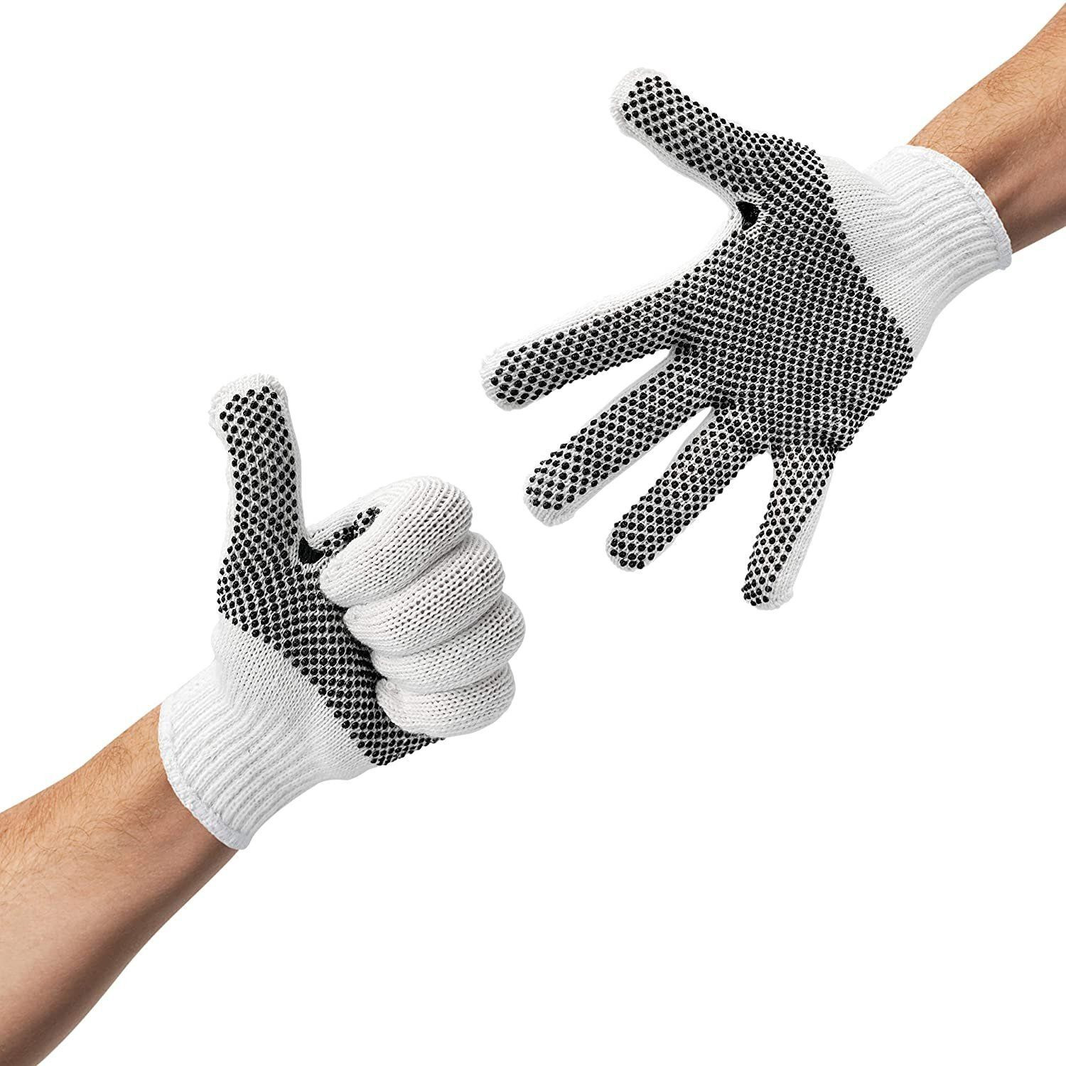 Pack of 24 Single Side Dot String gloves 10 Size cotton String Knit coated gloves with Dots on One Side gloves Knitted Multi-Dot Design cotton Polyester gloves for general Use(D0102H9FEcV)