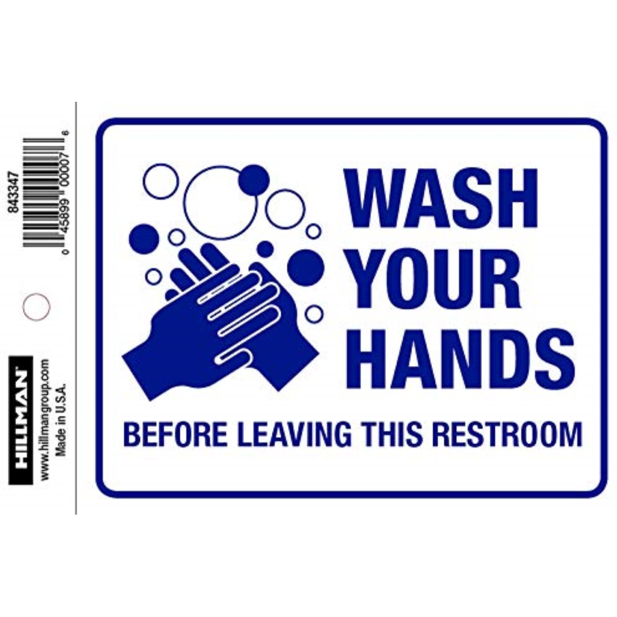 5028215 WASH HANDS DECAL 4"&quotX6"" Hillman English White Restroom Decal 4 in. H X 6 in. W (Pack of 6)