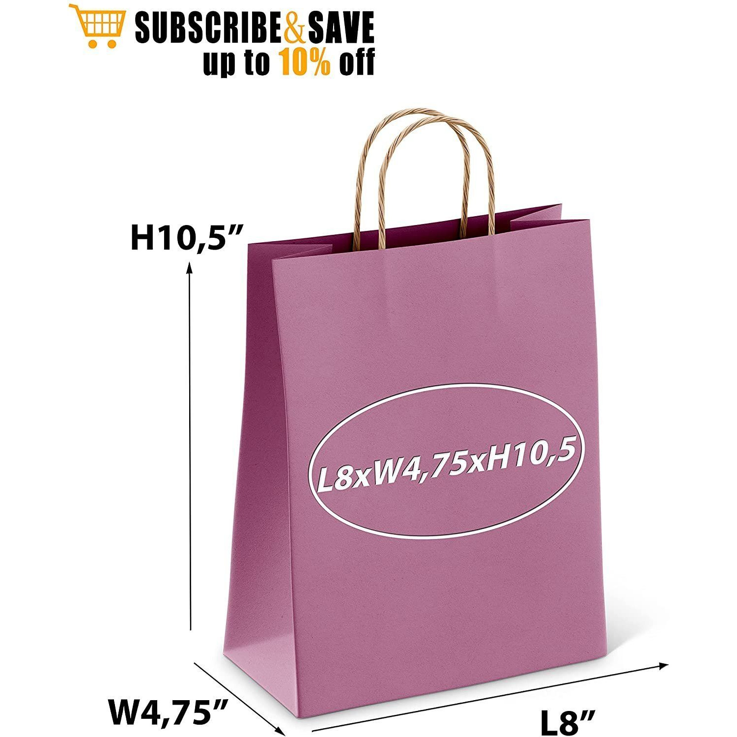 Purple Shopping Bags with Handles 8 x 475 x 105 Pack of 50 Purple Paper Bags with Handles Bulk 150 gSM Purple gift Bags with Handles Natural Purple gift Bags Bulk Purple gift Bags Large(D0102HIXXK7)