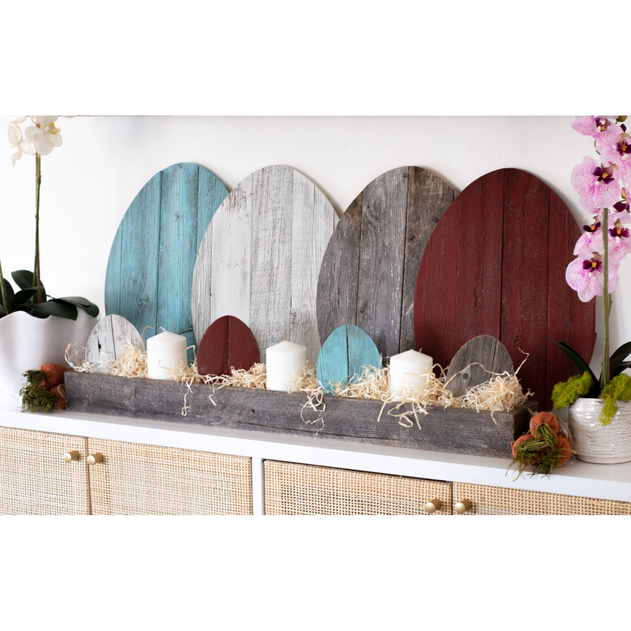 18" Rustic Farmhouse White Wash Wood Large Egg