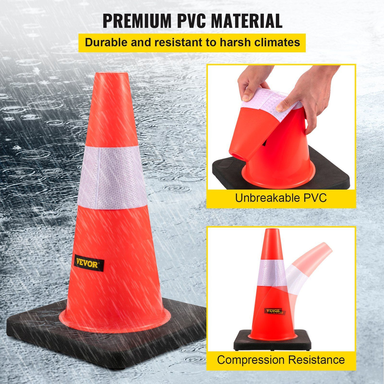 VEVOR Safety Cones, 18 in/45 cm Height, 5 PCS PVC Orange Traffic Cone with Reflective Collar and Black Weighted Base, Used for Traffic Control, Driveway Road Parking and School Improvement