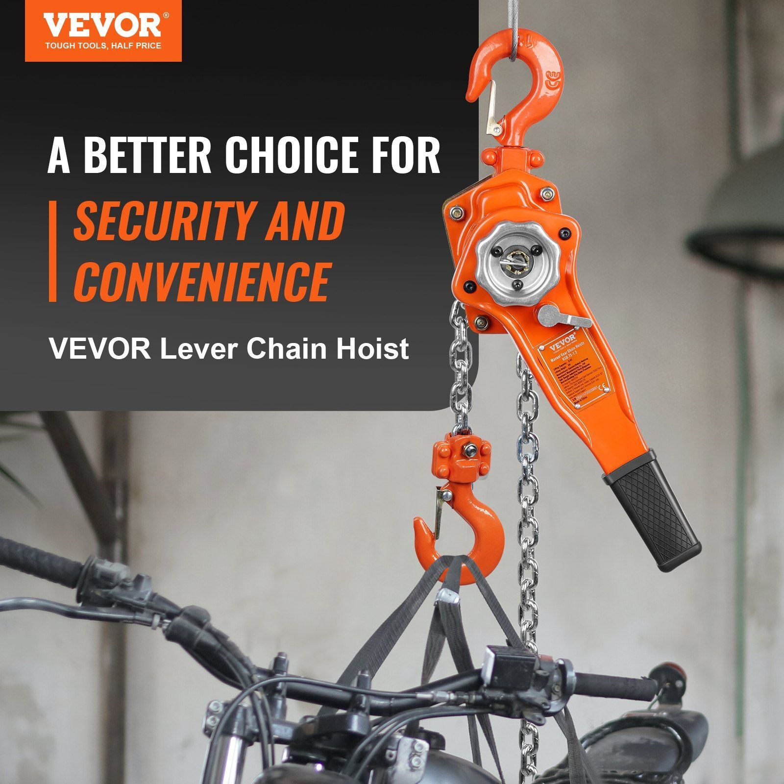 VEVOR Manual Lever Chain Hoist, 3/4 Ton 1650 lbs Capacity 10 FT Come Along, G80 Galvanized Carbon Steel with Weston Double-Pawl Brake, Auto Chain Leading & 360 Rotation Hook, for Garage Factory Dock