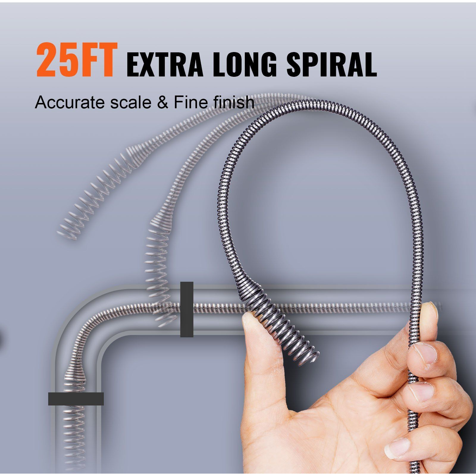 VEVOR Drain Auger 25Ft, Plumbing Snake Auto Feed, Plumbers Snake with Drill Attachment, Pipe Snake Drain Clog Remover for Kitchen Bathroom Shower Sink with Protective Hose and Gloves