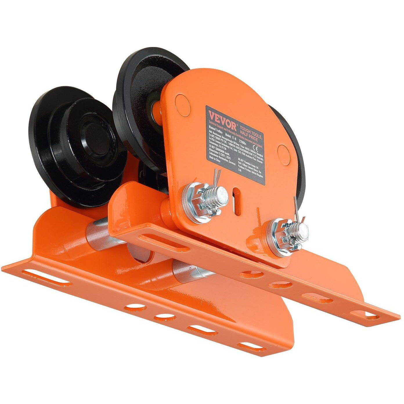 VEVOR Electric Hoist Manual Trolley, 1100 lbs/0.5 Ton Capacity for PA200 PA250 PA300 PA400 PA500, Push Beam Trolley with Dual Wheels, 2.36"-4.72" Adjustable Flange Width for Straight Curved I Beam