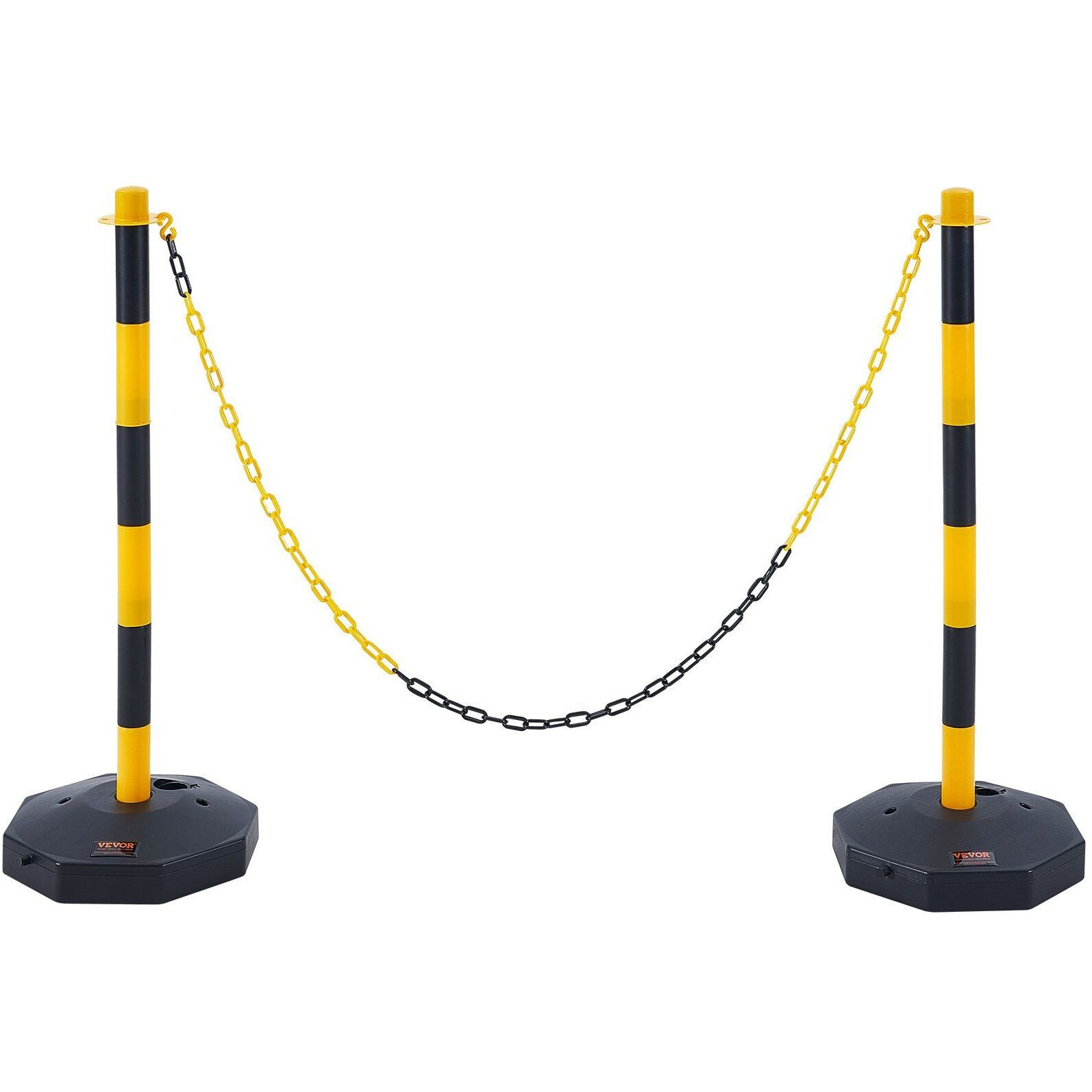 VEVOR Adjustable Traffic Delineator Post Cones, 2 Pack, Traffic Safety Delineator Barrier with Fillable Base 8FT Chain, for Traffic Control Warning Parking Lot Construction Caution Roads, Yellow&Black