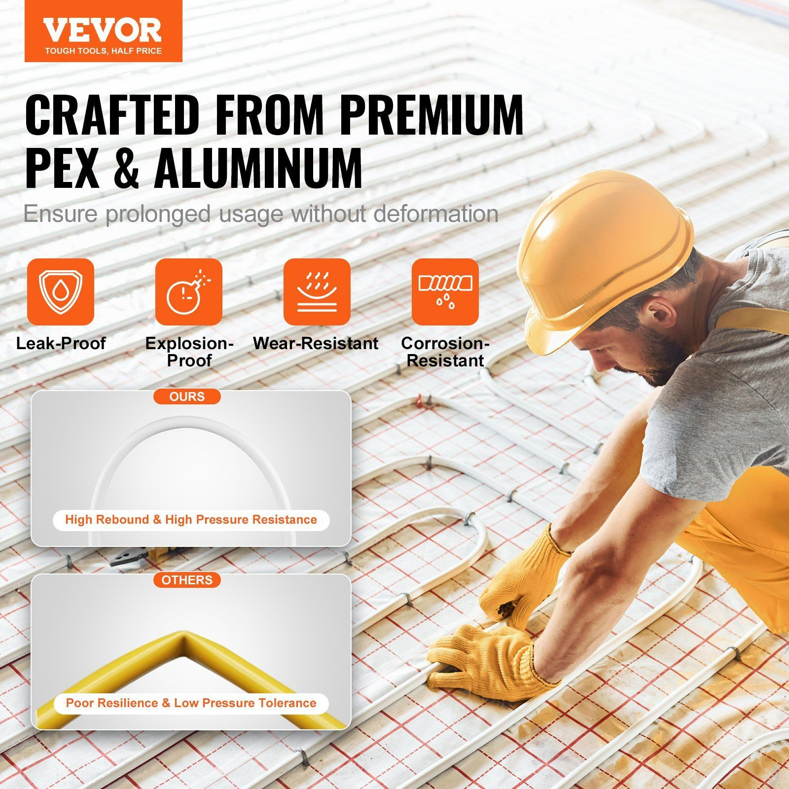 VEVOR PEX-AL-PEX Tube, 82ft, 5/8'' Diameter Aluminum-Plastic Composite Pipe Oxygen Barrier Radiant Floor PEX Pipe, 0.08'' Thickness Radiant Heat Floor Plumbing 25M Inner Aluminum Layer PEX Tubing Pipe