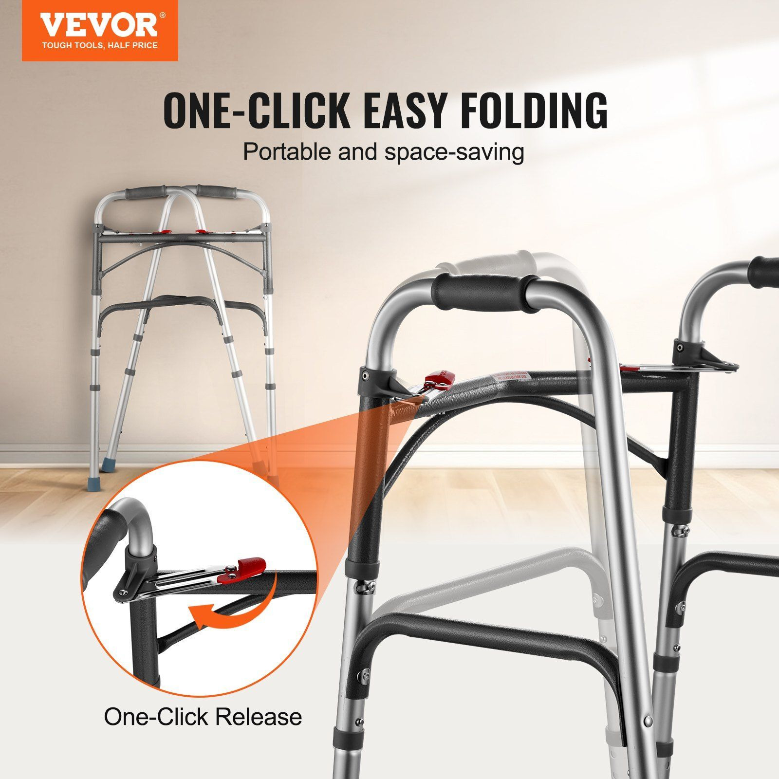 VEVOR Folding Walker Aluminum Mobility Walker Aid with Adjustable Height 350LBS