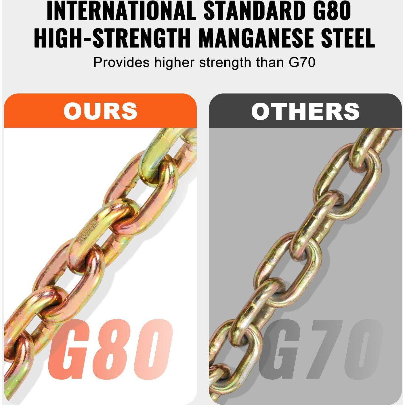 VEVOR Binder Chain G80 Tie Down Tow Chain with Hook 3/8" x 2.9' 2 Pack 7100 lbs